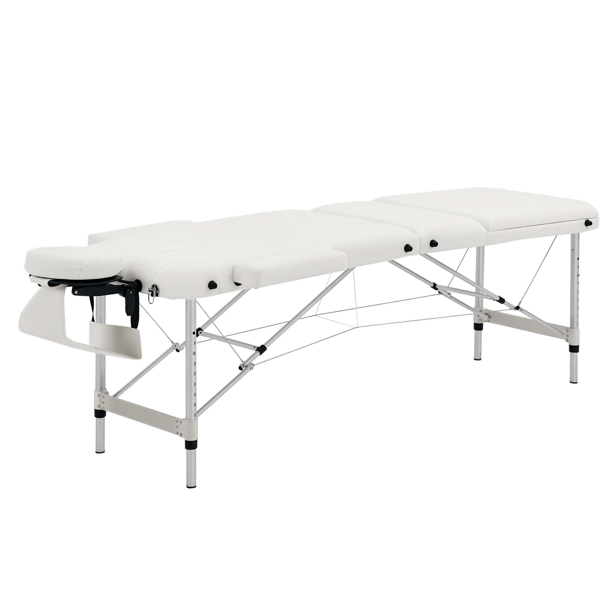 Mobile Massageliege 3 Zonen Klappbar Massagetisch mit Kopfstütze Armlehne Tragetasche höhenverstellbare Aluminium Massagebett tragbar inkl, Zubehör Massagebank bis 225 kg Belast Weiß