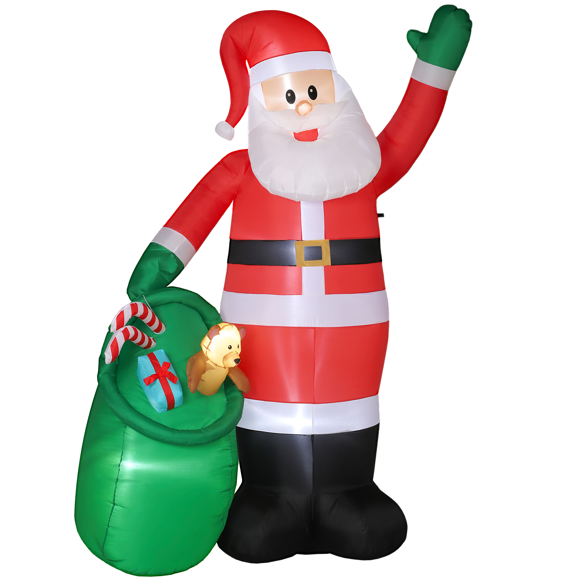 aufblasbarer Weihnachtsmann, 275 cm, mit Sack und Bär, Weihnachtsdeko mit integrierten LED-Lichtern