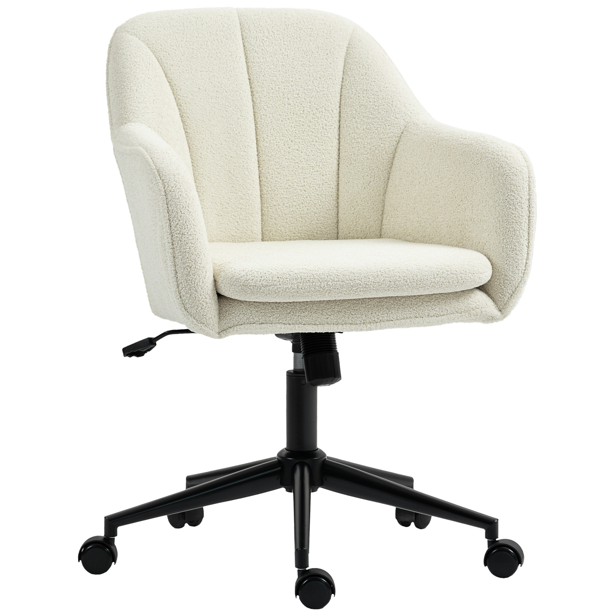 Bürostuhl mit Stoffbezug in Schneeflanelloptik, Schminkstuhl mit gewölbter Rückenlehne, für Schlafzimmer, Beige