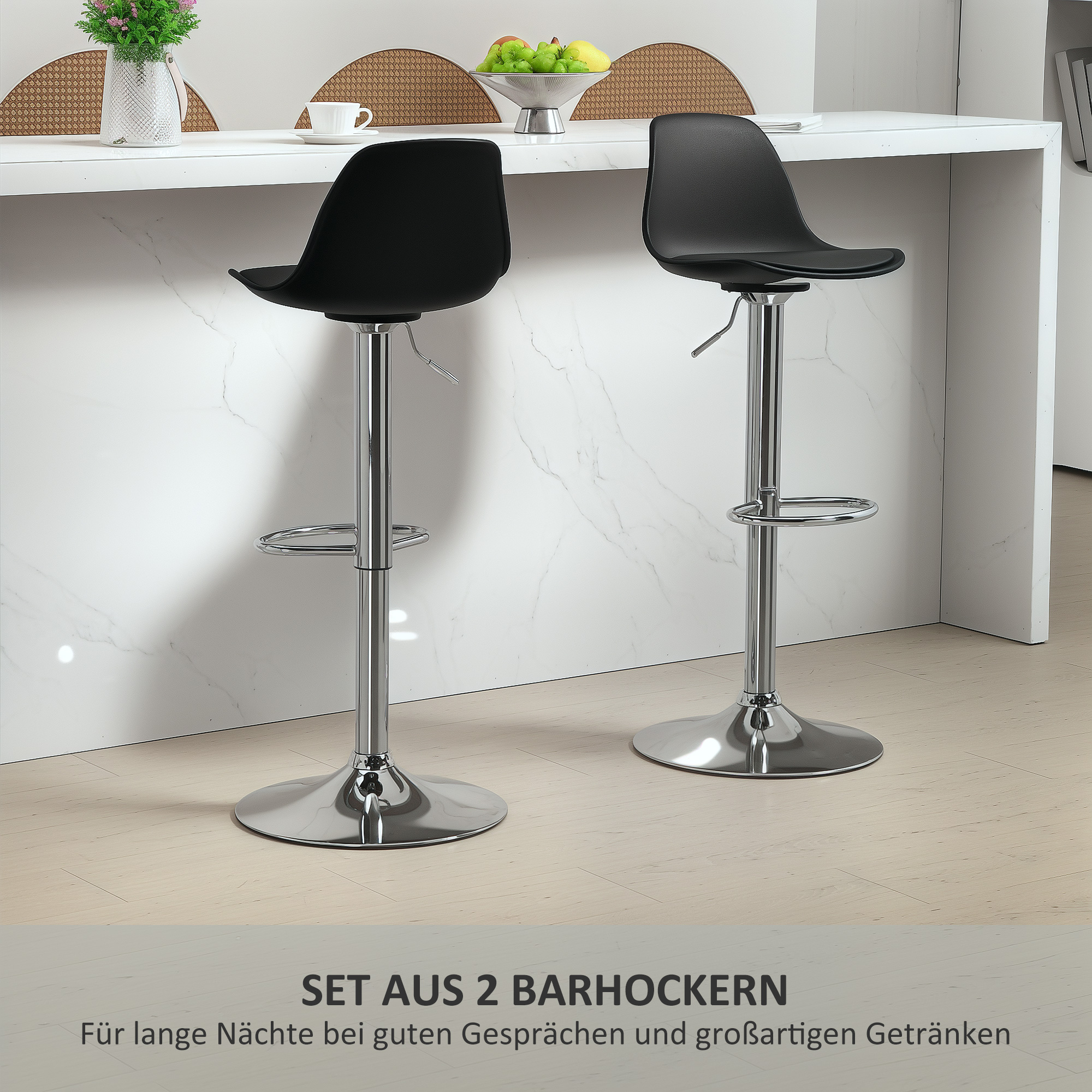 2er-Set Barhocker, Barstühle, Drehstühle mit Lehne, höhenverstellbar, bis 120 kg belastbar, 42 x 41 x 82-104 cm, Schwarz