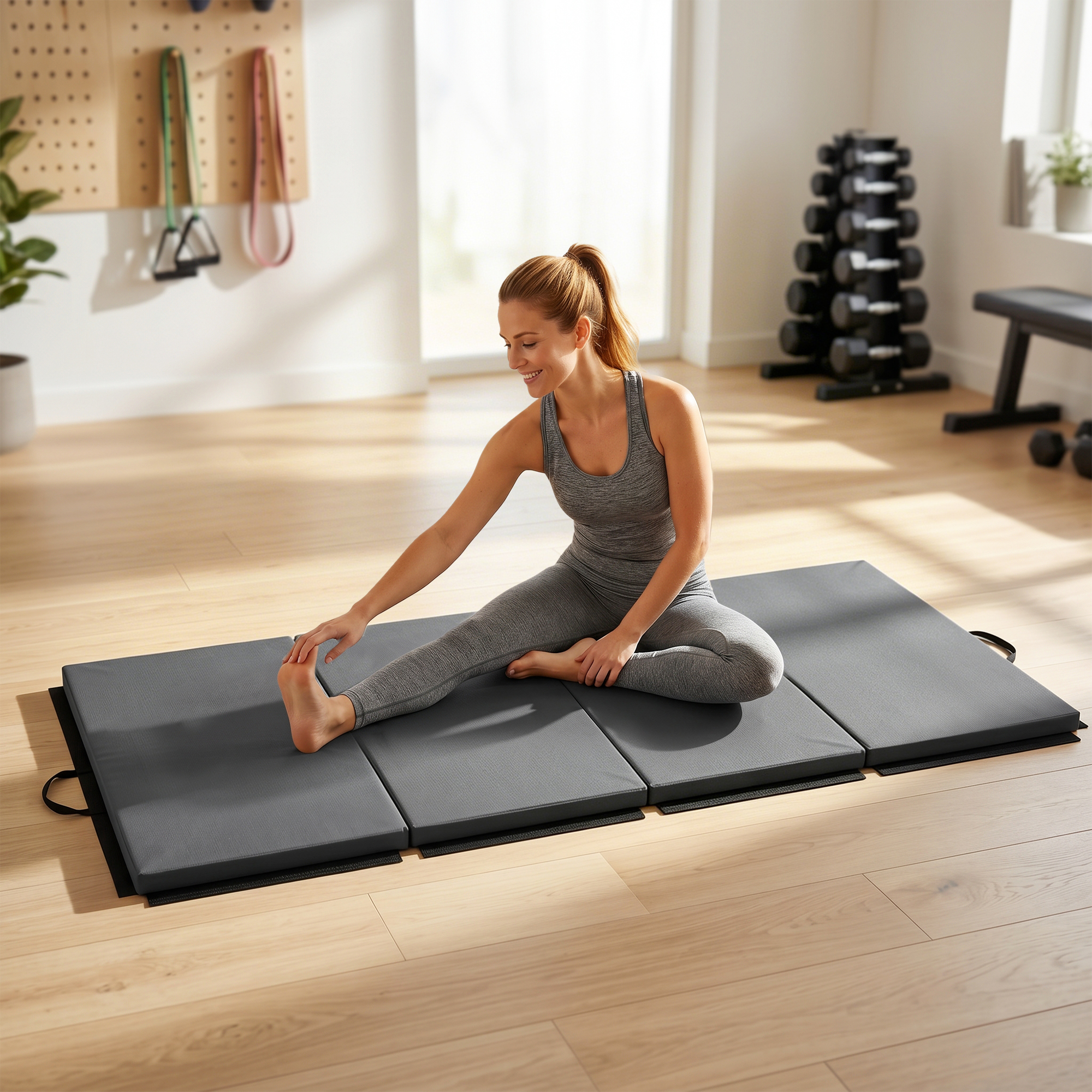 Trainingsmatte, faltbare Fitnessmatte Sportmatte mit Griffen Gymnastikmatte Grau, 180 x 80 x 5 cm