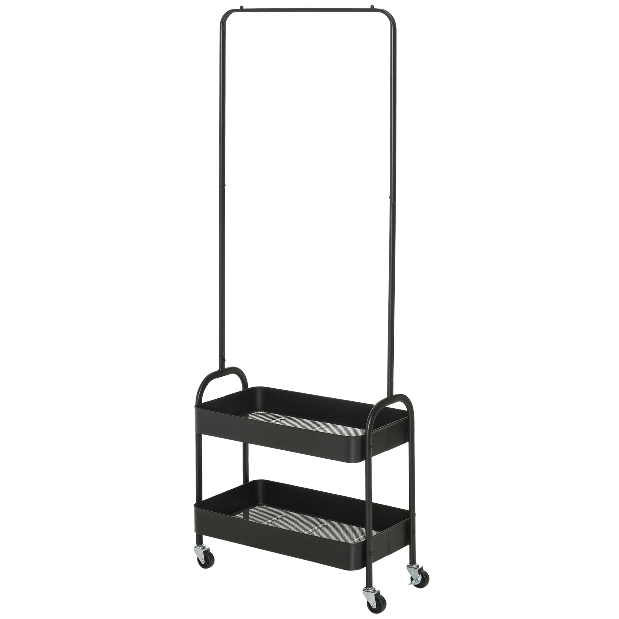 Kleiderständer aus Metall mit Schuhablage, fahrbar, freistehend, Schwarz