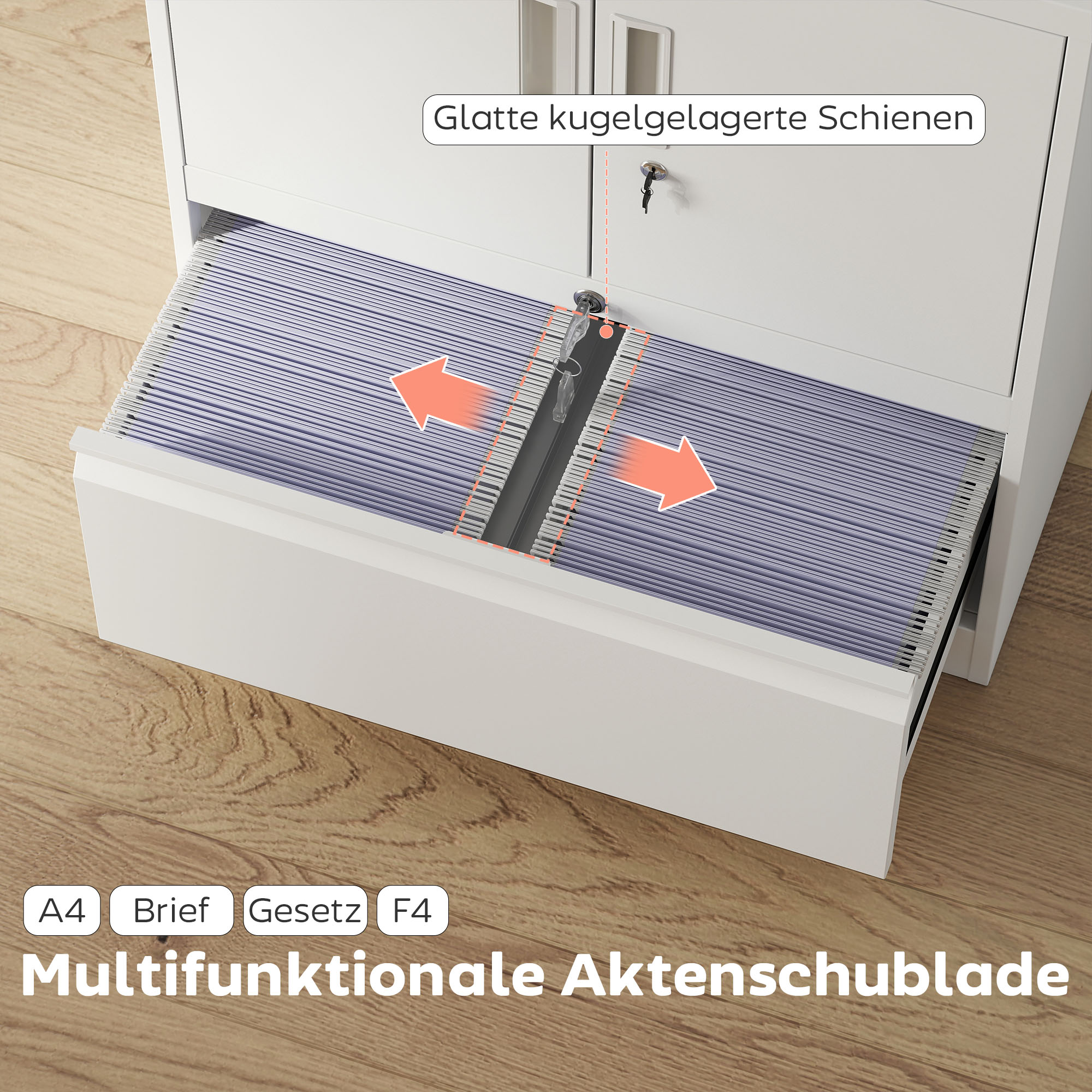 Aktenschrank Büroschrank Abschließbar Mehrzweckschrank aus Stahl mit 2 Türen, Verstellbaren Regalen Weiß