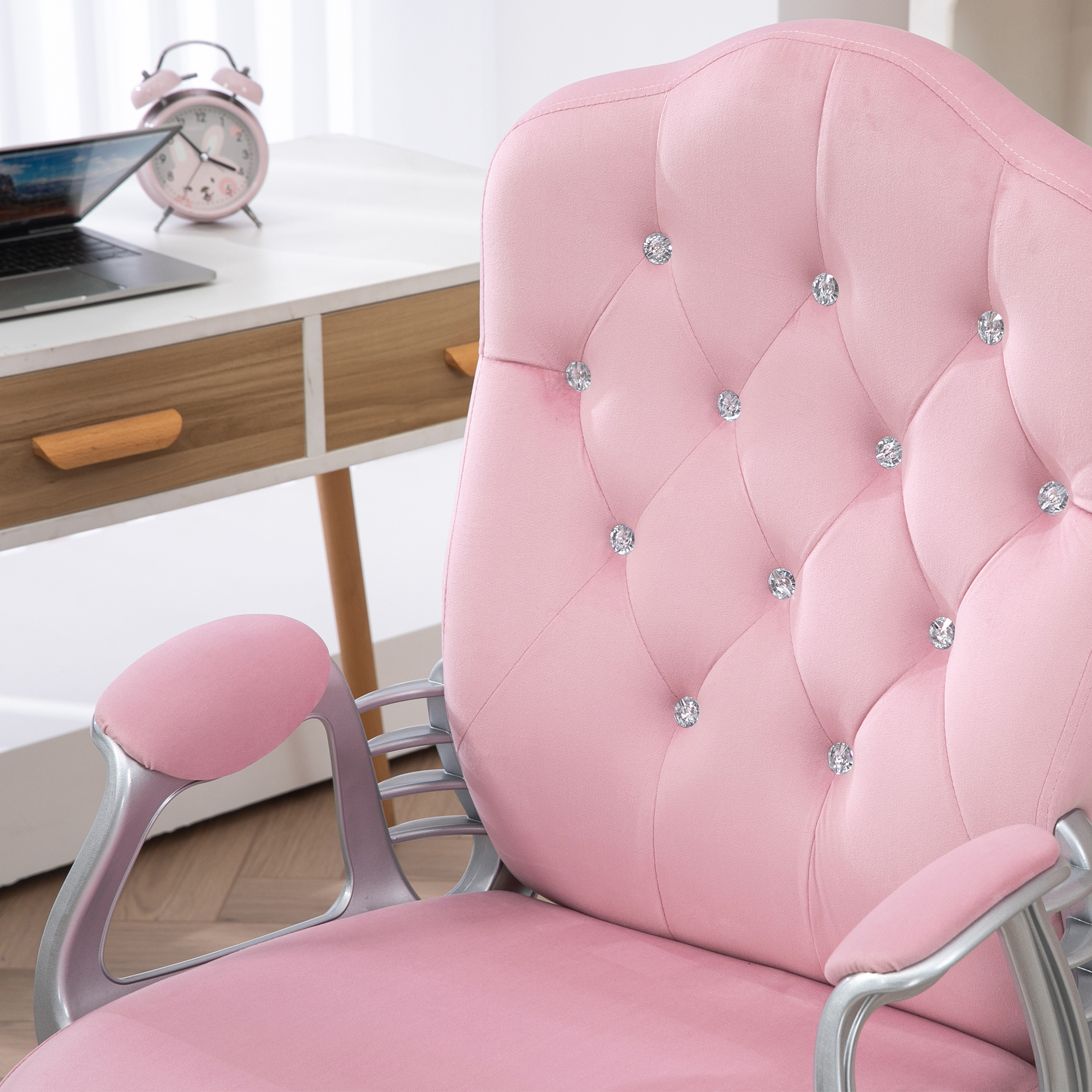 Bürostuhl, neigbare Lehne, höhenverstellbar, Samtoptik, bis 120 kg, Rosa