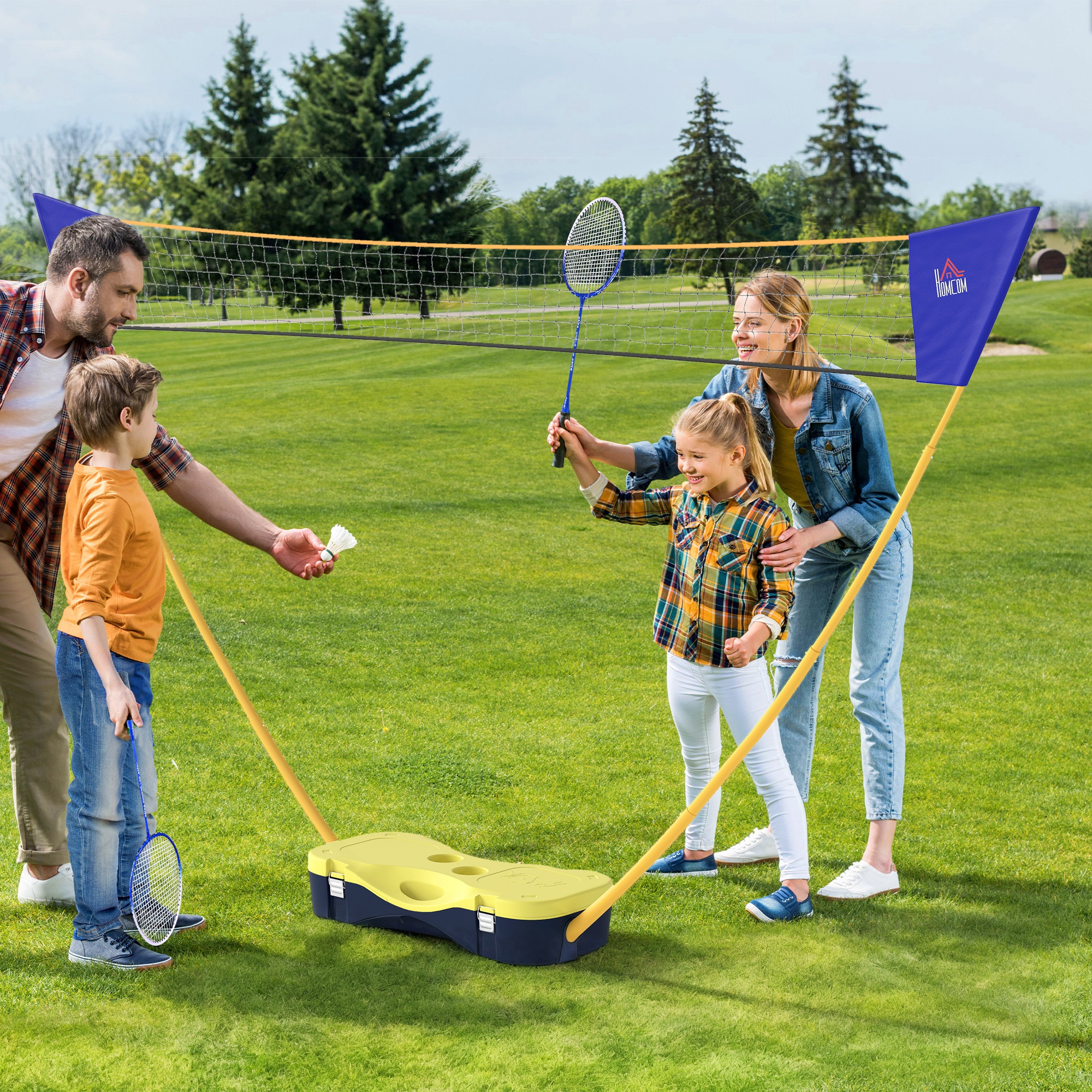 Badminton Netz tragbarer Netzständer Badminton Set 4 Schläger Outdoor Sport 286 x 33 x 157 cm Gelb+Blau
