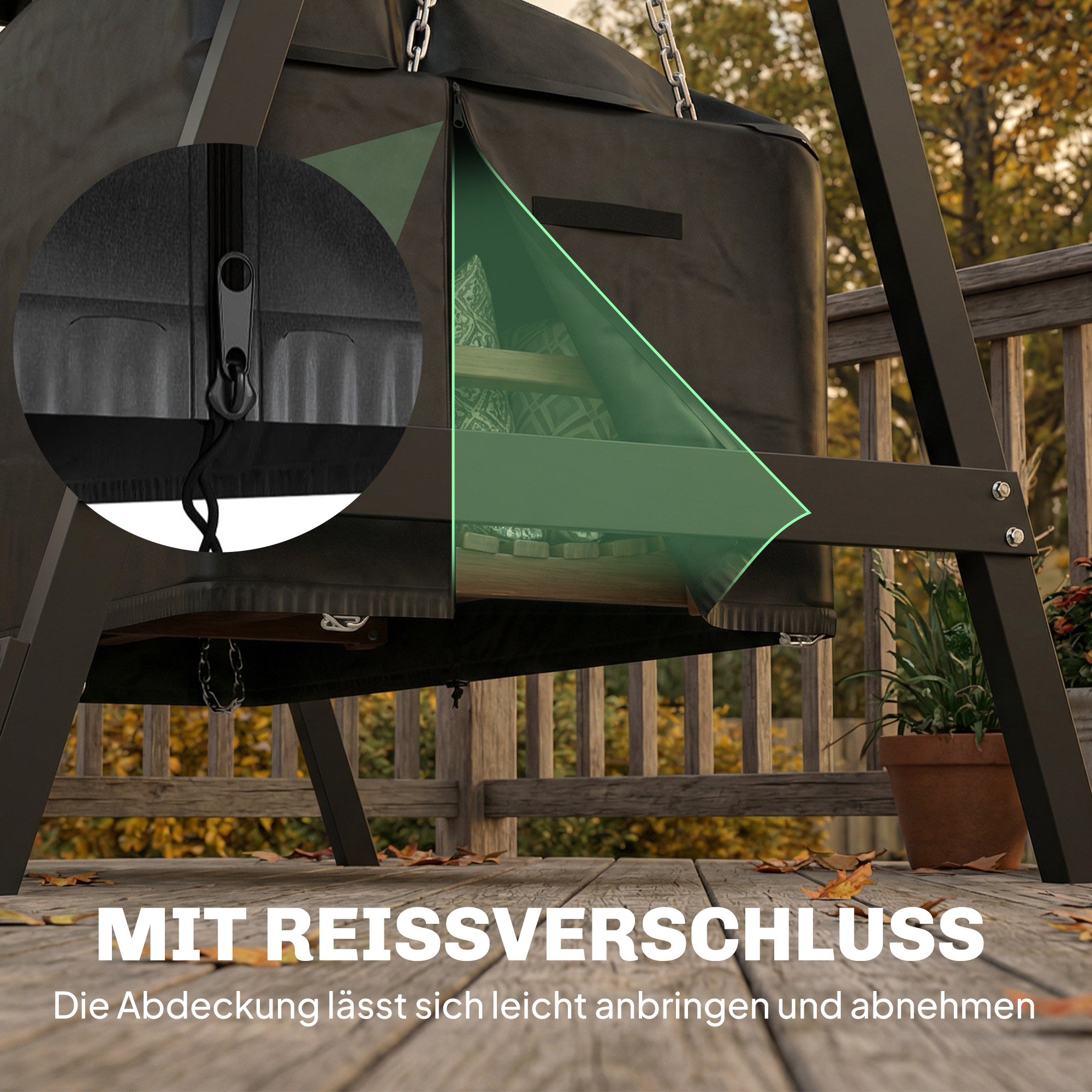 3-Sitzer Gartenschaukel-Abdeckung, wasserdichte Schutzhülle, winddicht und UV-beständig, 420D Oxford-Stoff