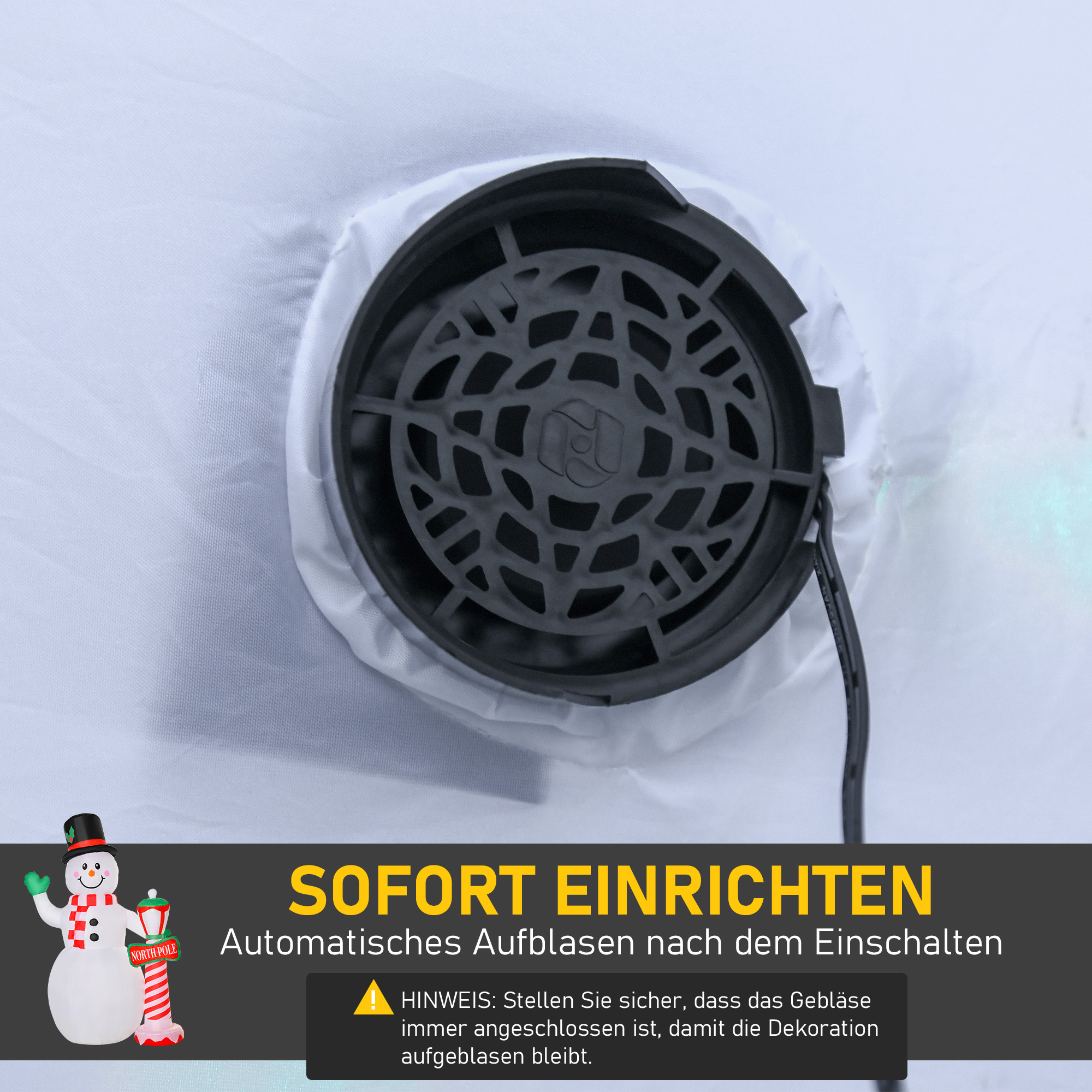 Weihnachtsdeko, aufblasbarer Schneemann, 2,4 m, LED-Beleuchtung, Gebläse, Weiß