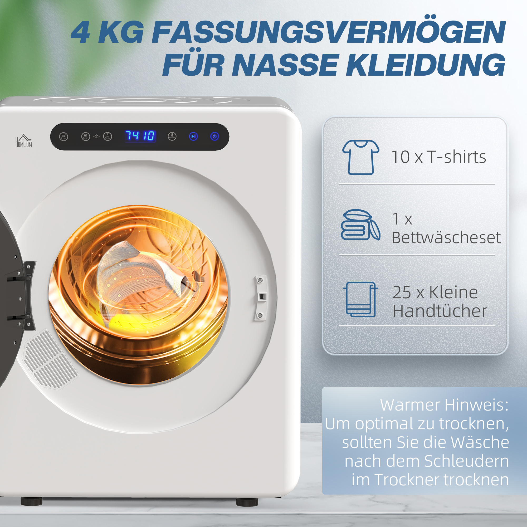 Wäschetrockner, 6 Programme, 40-60?, 3 kg Kapazität, kompakt, Touch-Bedienung, Weiß