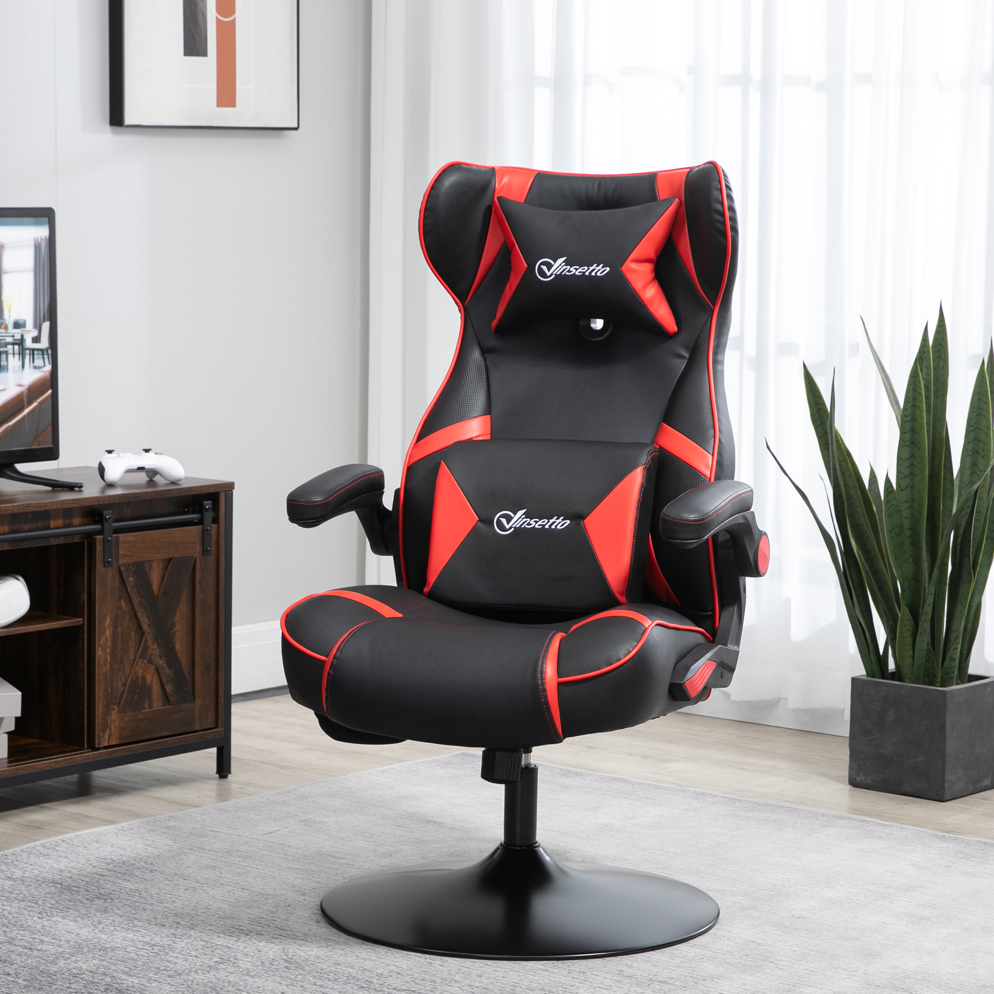Gamingsessel, Gamingstuhl, integrierte Lautsprecher, neigbare Rücklehne, schwarz+rot, 69 x 73 x 118cm