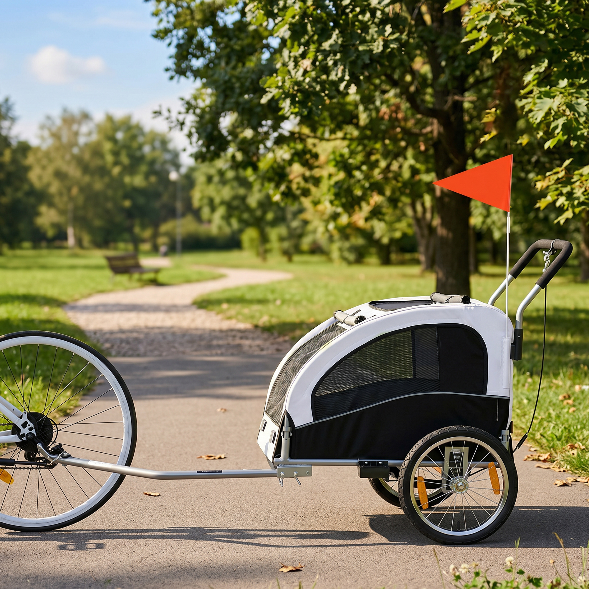 2-in-1 Hundeanhänger für Fahrrad Faltbarer Hundebuggy für kleine & mittelgroße Hunde bis 20 kg, Weiß