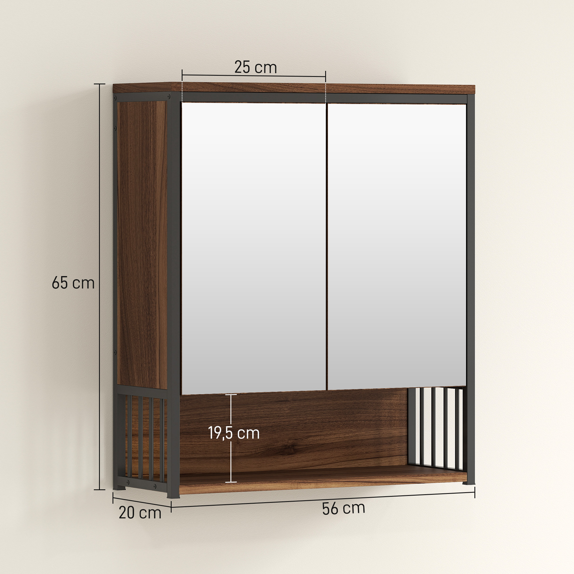 Hängender Spiegelschrank für Badezimmer, Badschrank aus MDF, Spanplatte, Braun