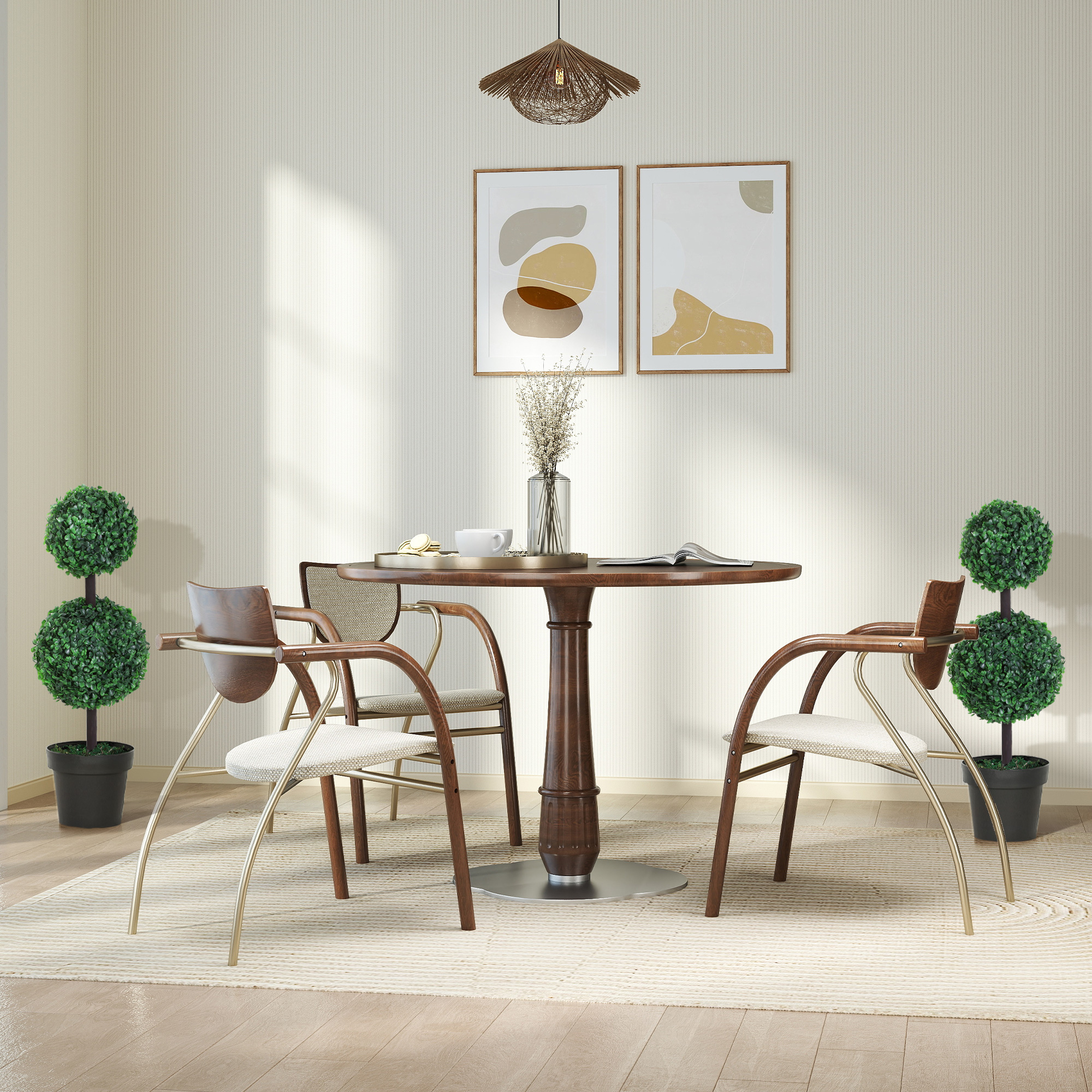 2er-Set Kunstpflanze, Künstliche Pflanzen im Kugeldesign, Kunstbaum im Zementtopf, Kunststoff-Pflanze, Grün+Schwarz