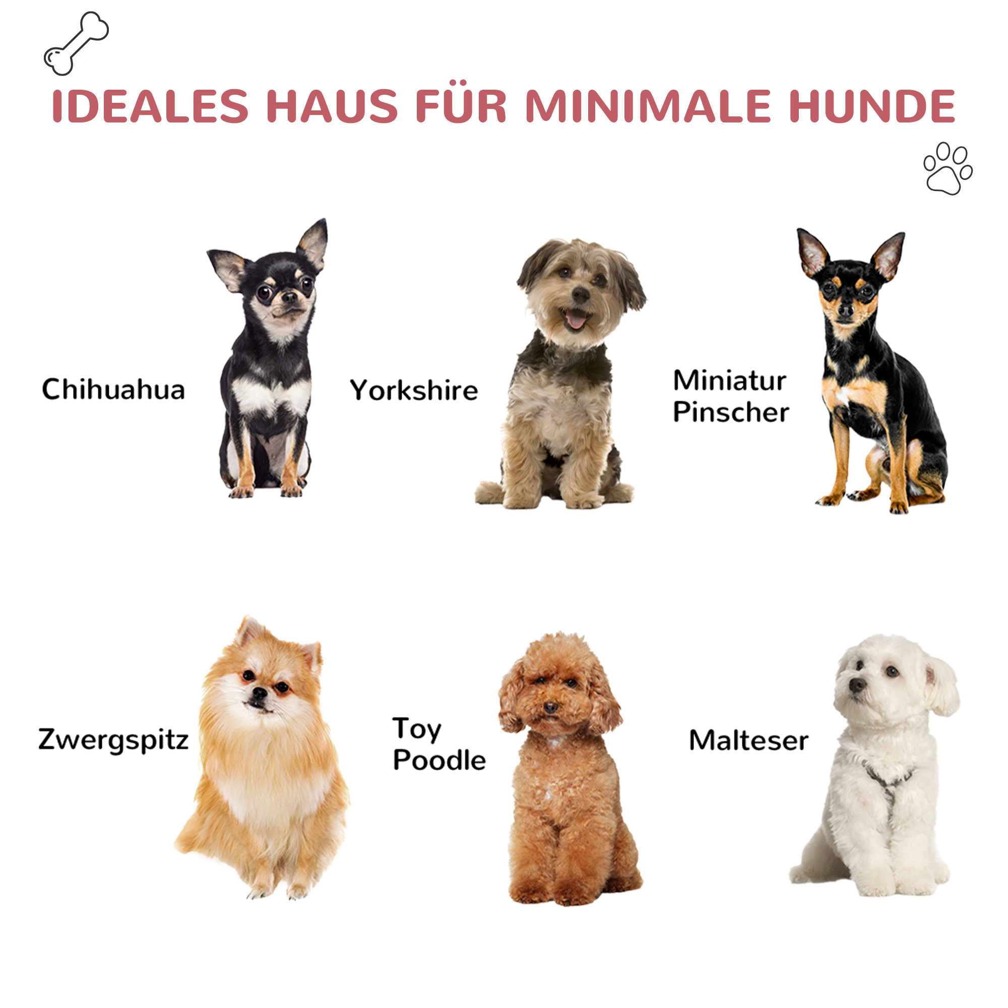 Hundehütte Outdoor, Hundehaus mit Dachluke Tor Unterschlupf, Wasserdichte Hundehöhle mit Luftzirkulation Hütte für kleine Hunde, draußen Rot+Hellgrau 59 x 75 x 66 cm