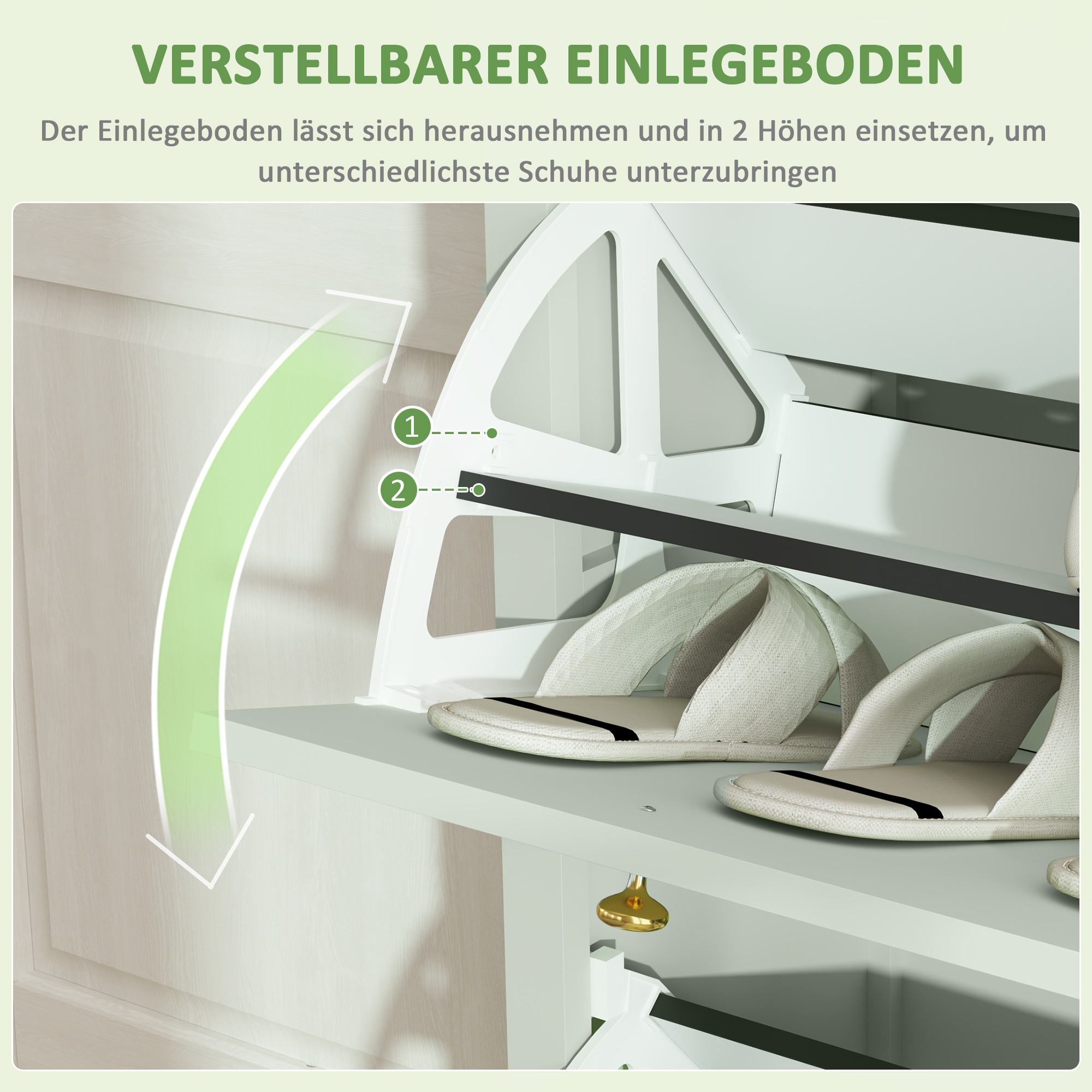 Schuhschrank für 12 Paar Schuhe, mit 1 ausziehbaren Schublade, 2 Flip-Schubladen, Schuhkommode, 88 x 30 x 120 cm, Grün