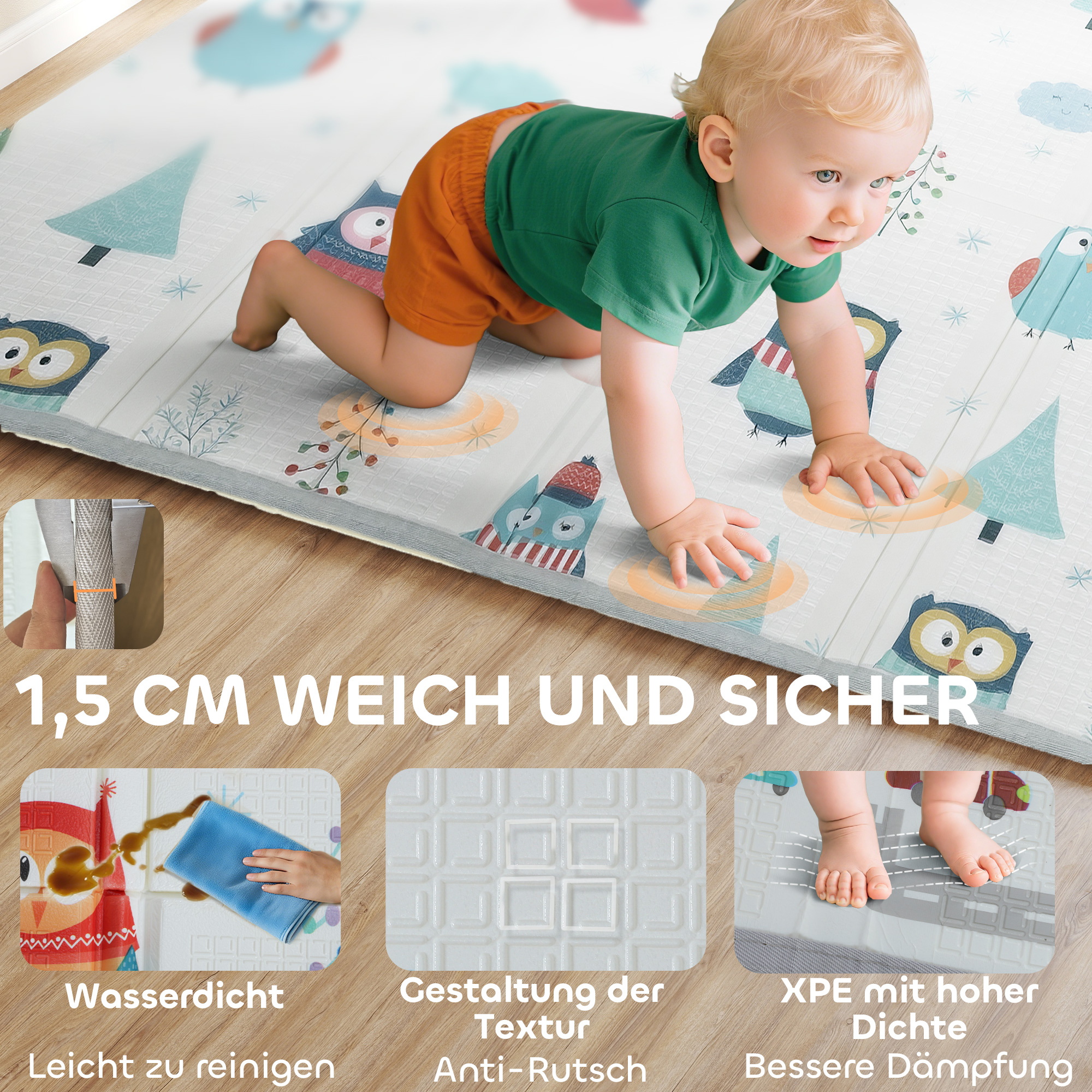 Baby-Spielmatte, Tiermuster, Schaumstoff, 1,5 cm dicke Polsterung, rutschfest
