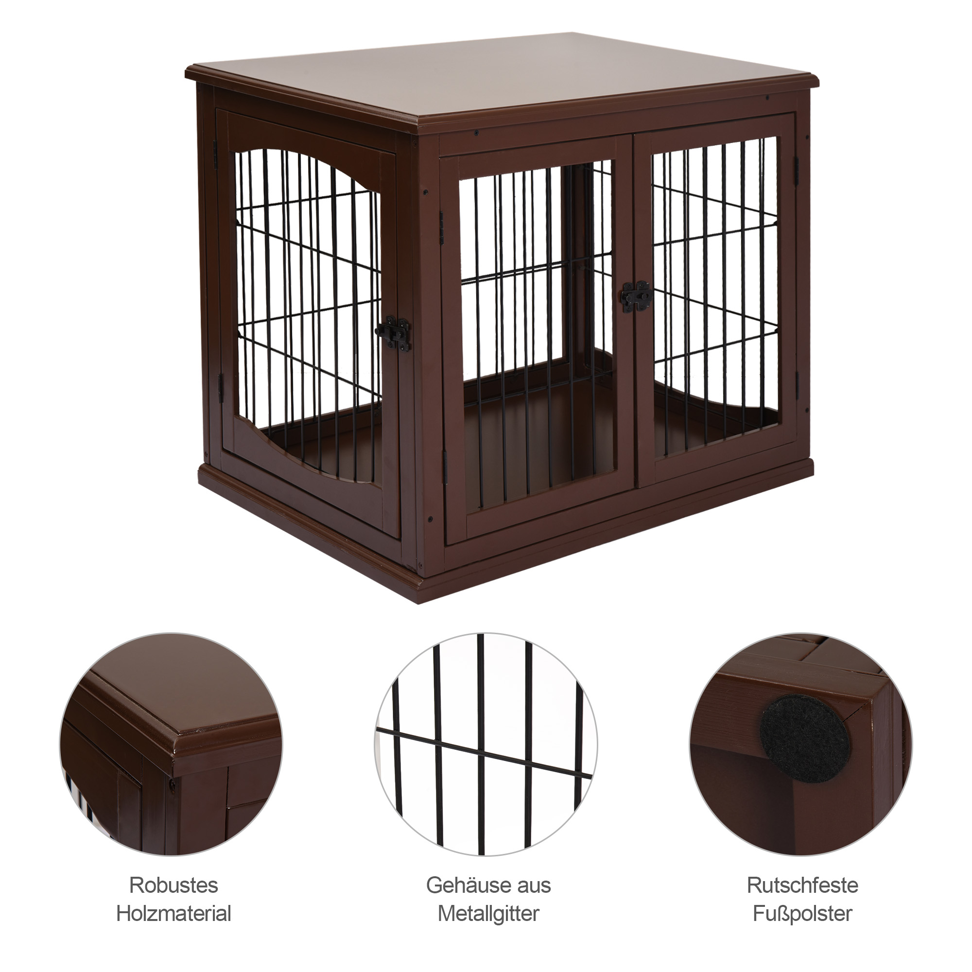 Hundebox, 2 Eingänge, abschließbar, MDF und Metall, 58,4 x 81,3 x 66 cm, Schwarz