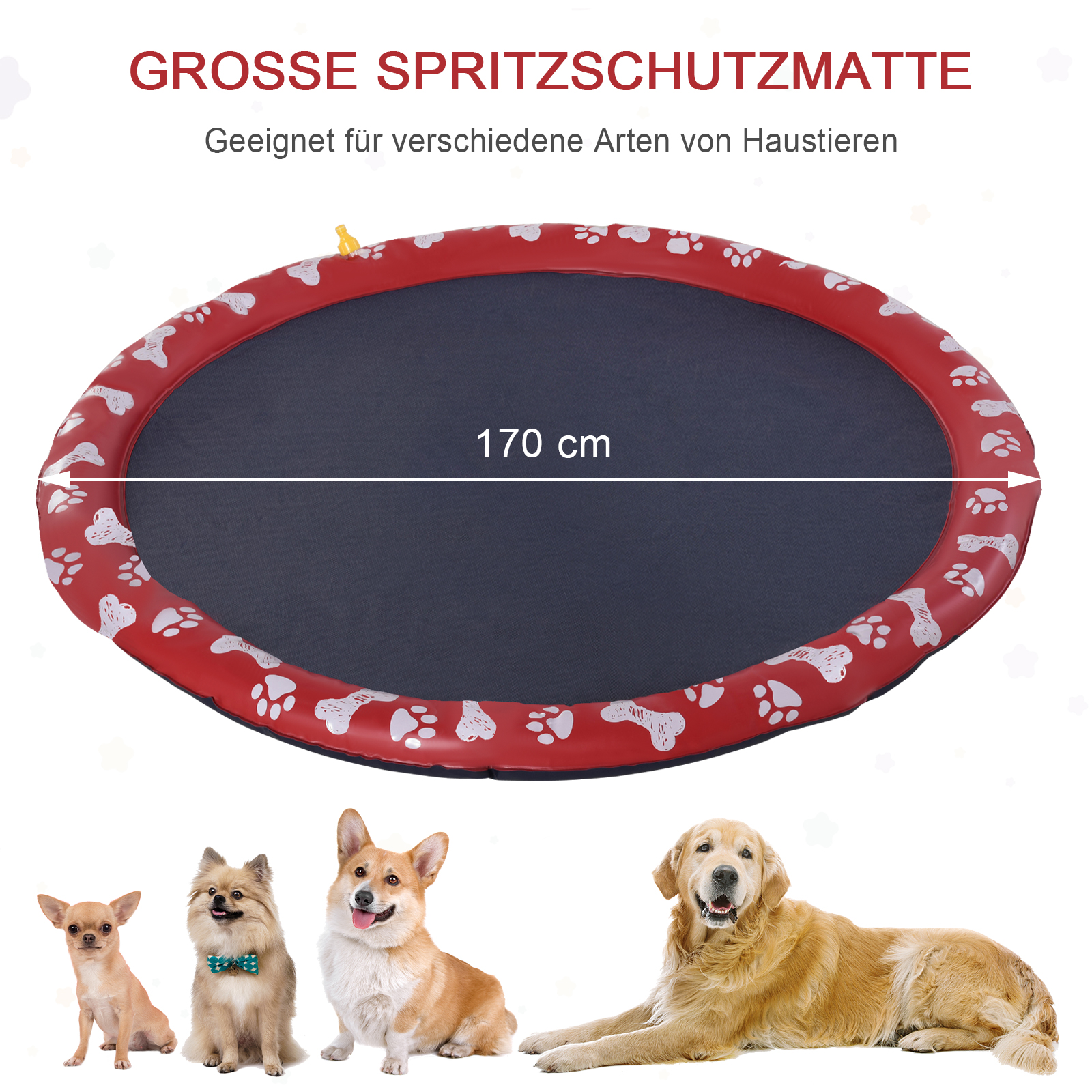 Hundepool, Wasser-Spielpool, rutschfest, robust, tierfreundlich, Ø170 cm, Rot