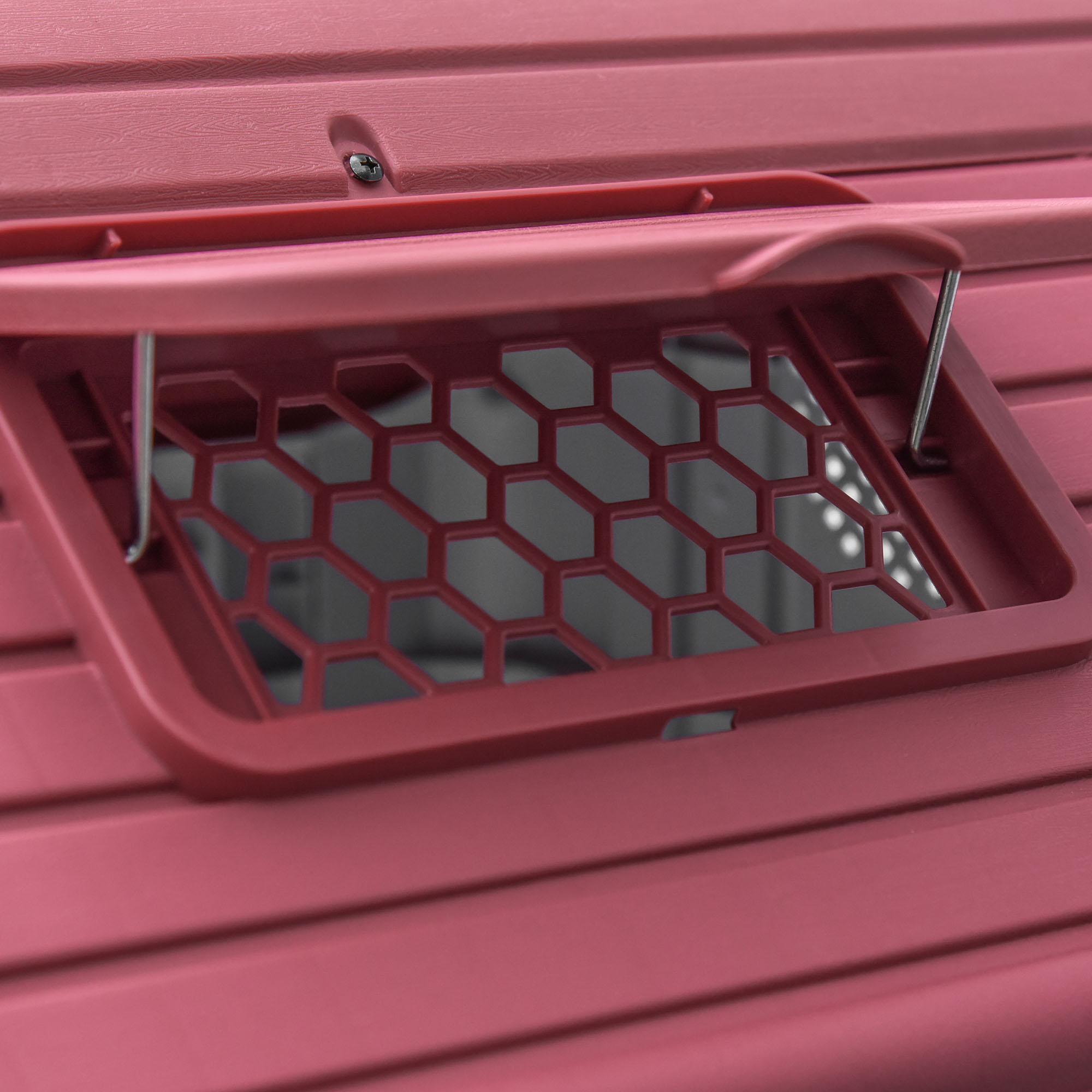 Hundehütte Outdoor, Hundehaus mit Dachluke Tor Unterschlupf, Wasserdichte Hundehöhle mit Luftzirkulation Hütte für kleine Hunde, draußen Rot+Hellgrau 59 x 75 x 66 cm