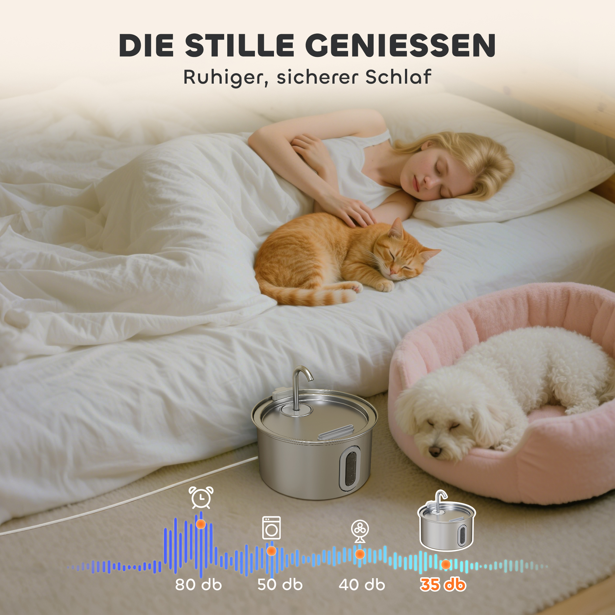 Katzenbrunnen 2,5L Trinkbrunnen für Katzen mit leiser Pumpe LED Aktivkohlefilter 19,4 x 19,4 x 18,7 cm