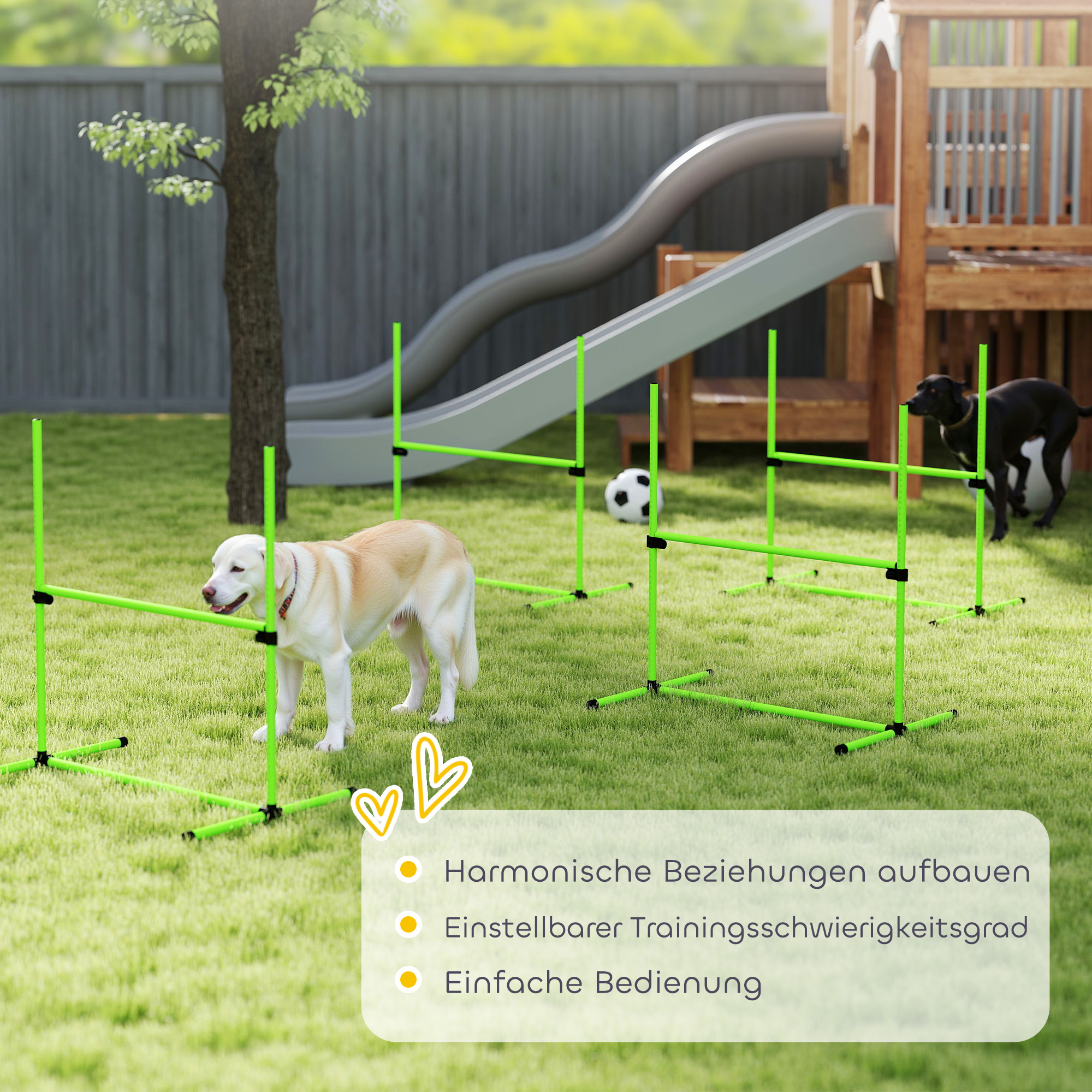 Agility Set Hunde 4-teiliges höhenverstellbar Agility-Ausrüstung mit 4 Hürden Tragetasche 99 x 65 x 94 cm Grün