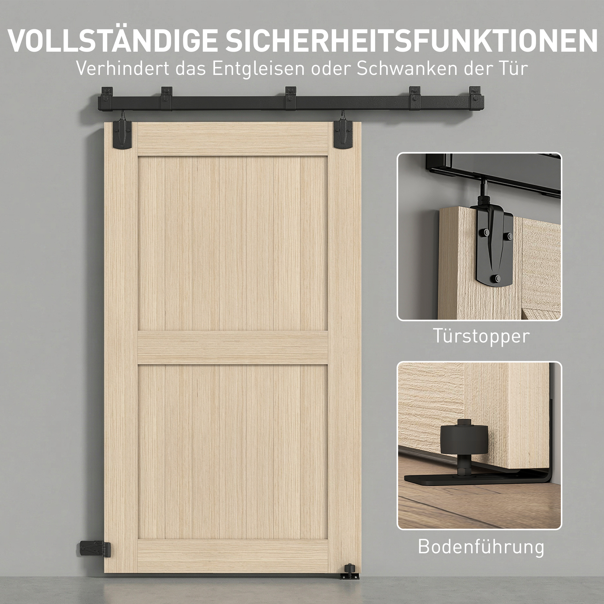 Schwerlast Schiebetür-Hardware-Set 183 cm Schwarz für Einzeltüren
