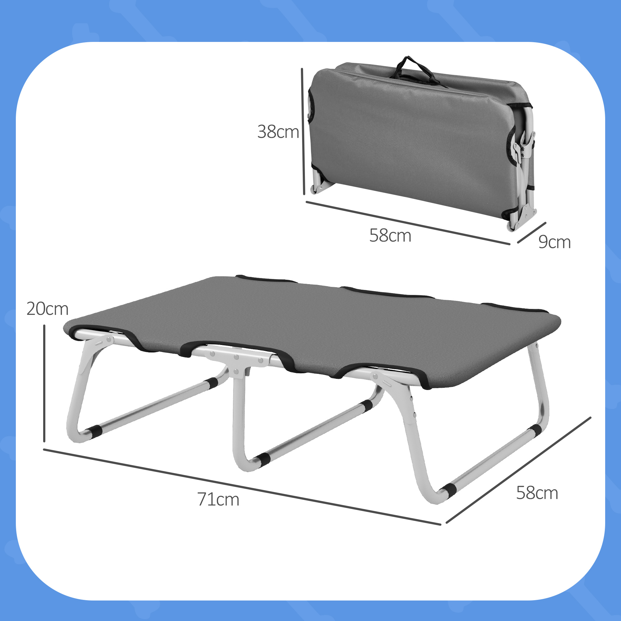 Hundebett, klappbar, robust & komfortabel, bis 10kg, 71x58x20cm, Grau