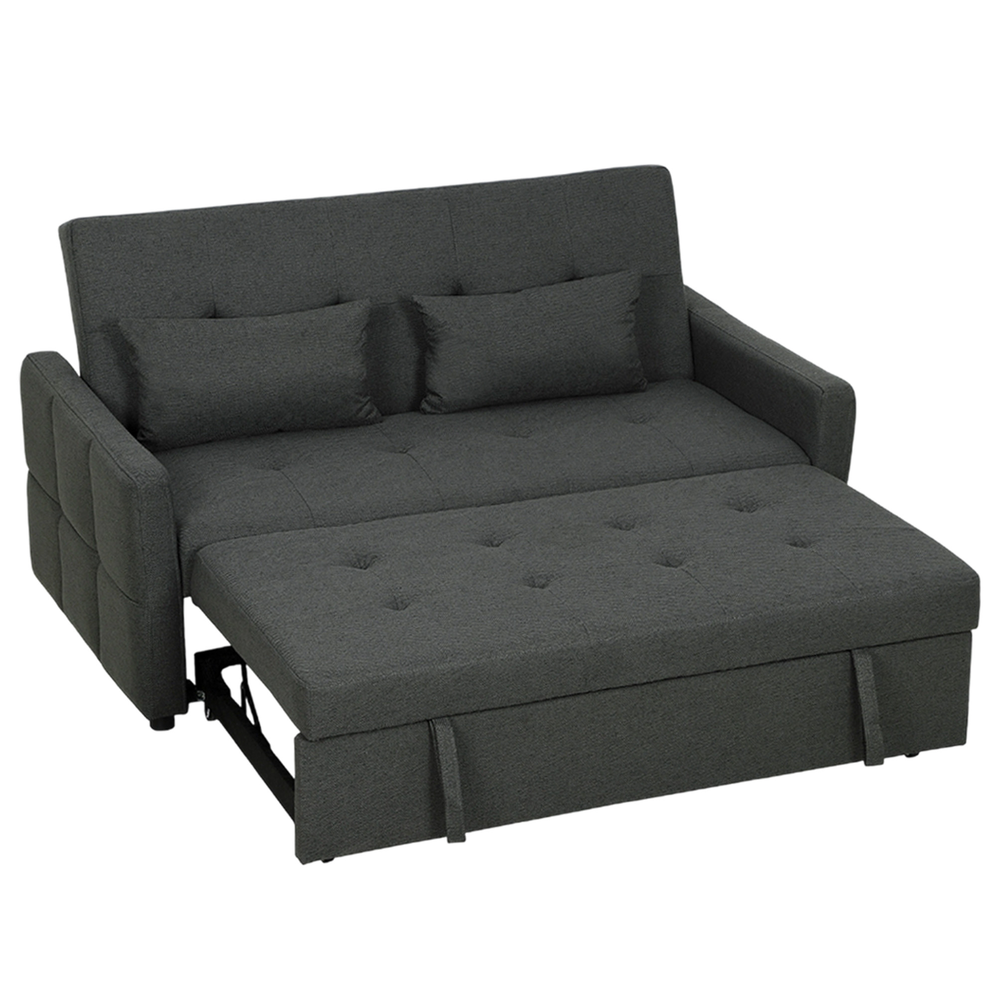 2-Sitzer-Schlafsofa, 3-in-1 Ausziehsofa mit verstellbarer Rückenlehne, breiter Sitzfläche, Dunkelgrau