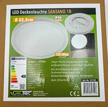 LED Deckenleuchte "Santano 18n", Ø 22,5cm, 18W, 1810lm, 4200K neutralweiß
