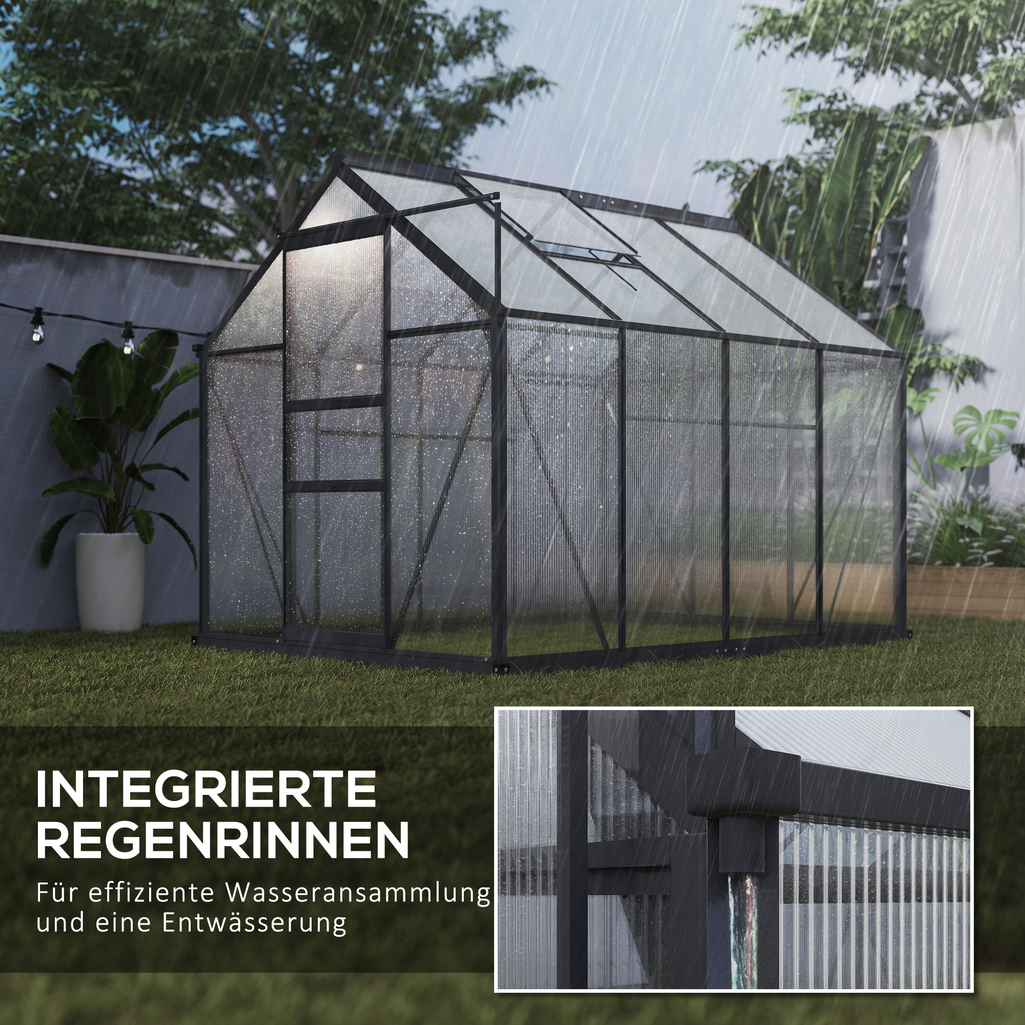 Gewächshaus, Treibhaus, mit Dachfenster, Schiebetür, transparent, Polycarbonat+Aluminium, 190 x 252 x 201cm