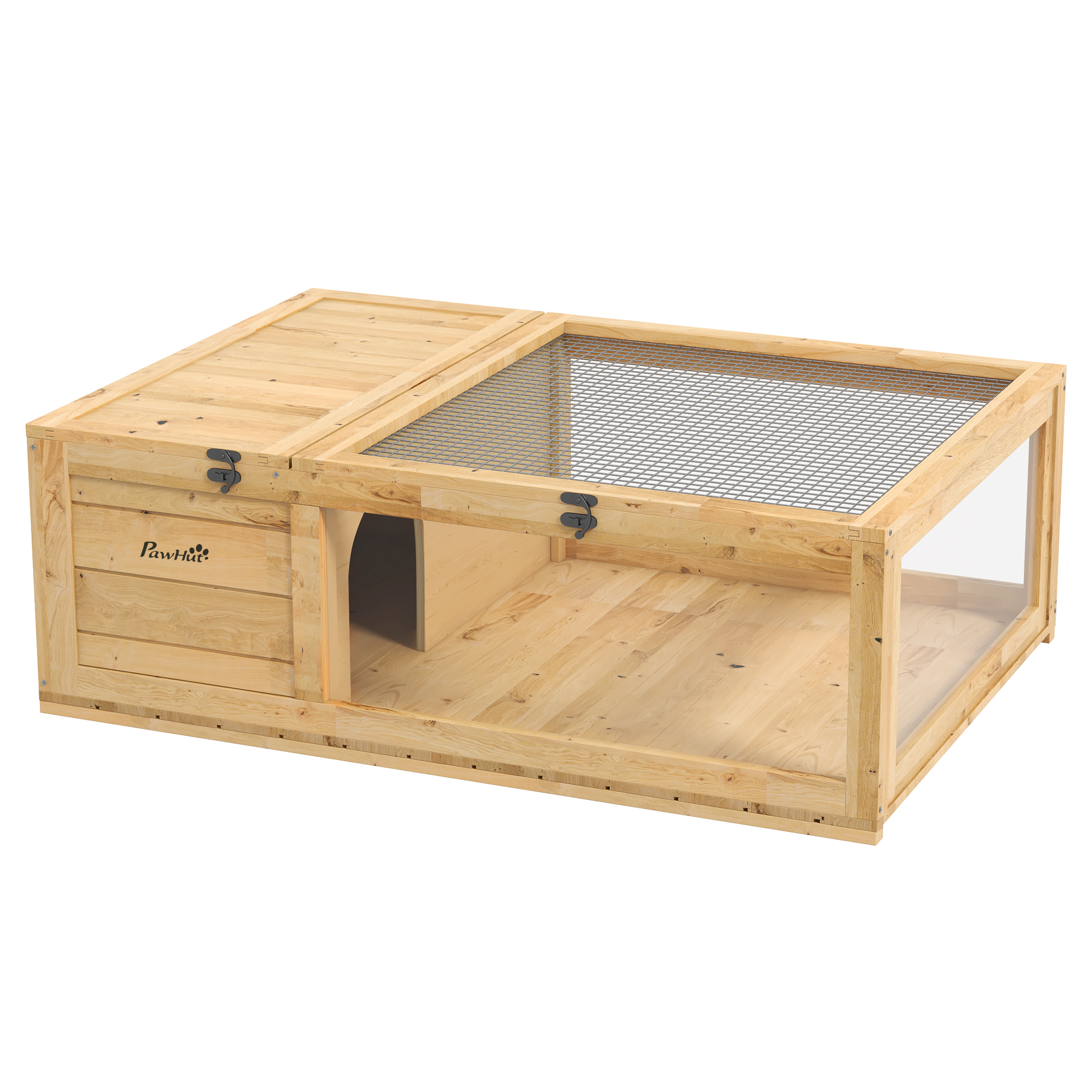 Schildkrötenhaus aus Holz, Schildkrötengehege mit Haupthäusern, aufklappbare Oberseite, 91 x 60,5 x 32 cm, Gelb