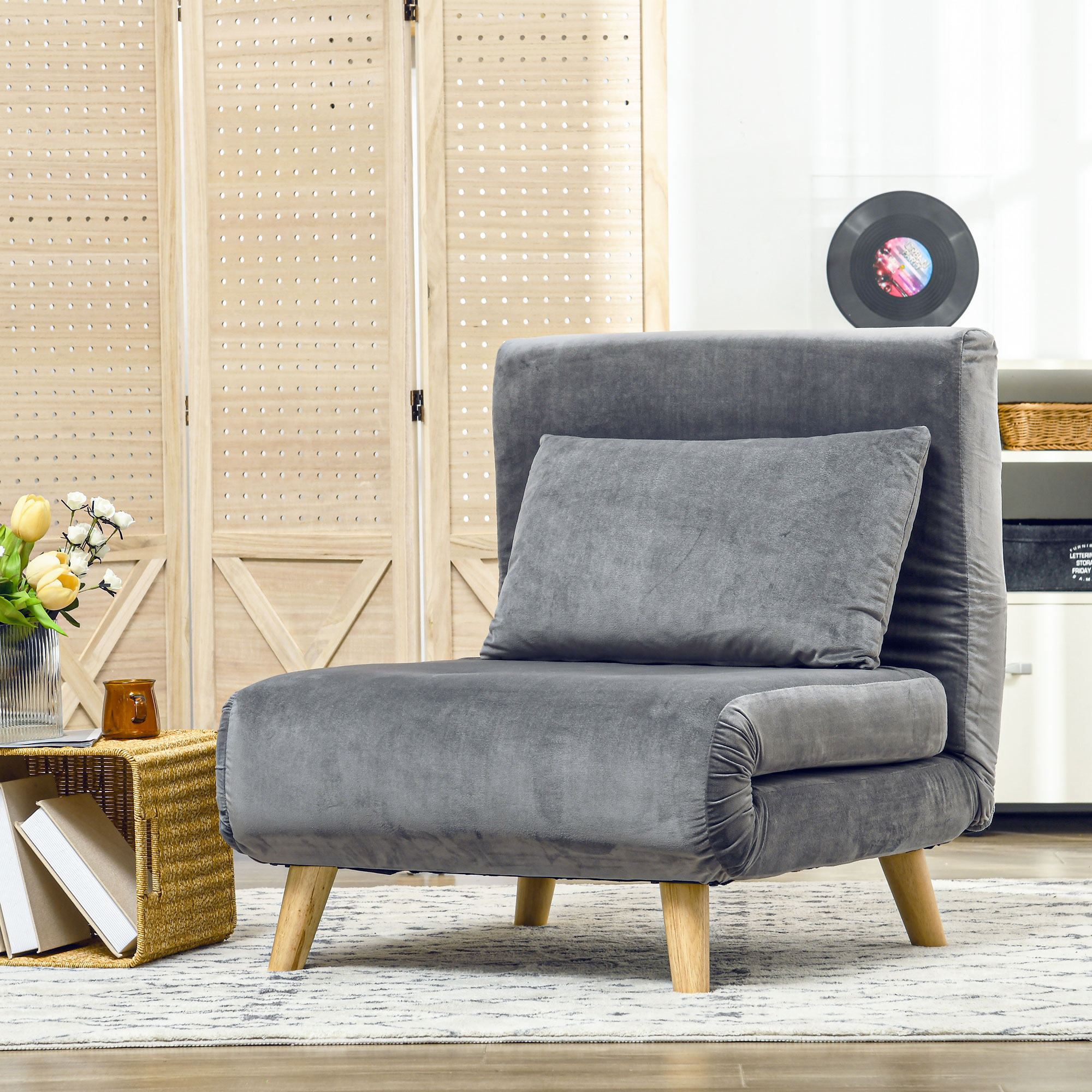 2-in-1 Sessel, Relaxsessel, Gästebett, bis 150 kg, 72 cm x 78 cm x 79 cm, Grau