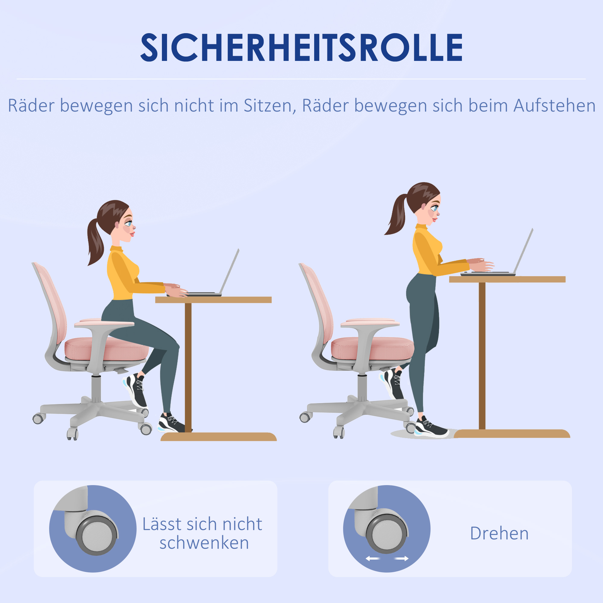 Bürostuhl, Ergonomisch Schreibtischstuhl mit Drehfunktion, Höhenverstellbar 55 x 48 x 82,5-94,5 cm Rosa