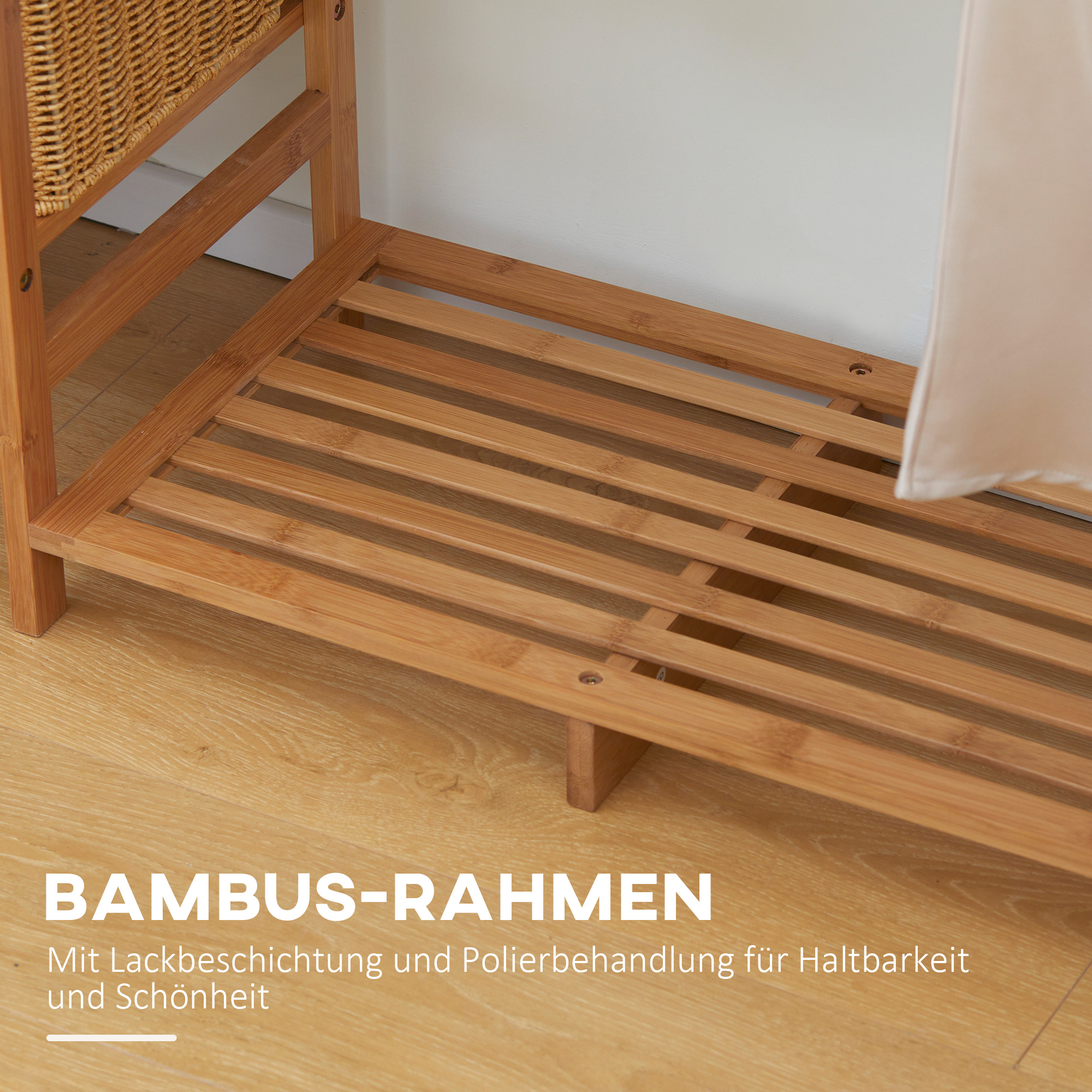 Kleiderständer Garderobenständer mit Kleiderstange, Schuhablag, Regal, Garderobe aus Bambus Naturholz