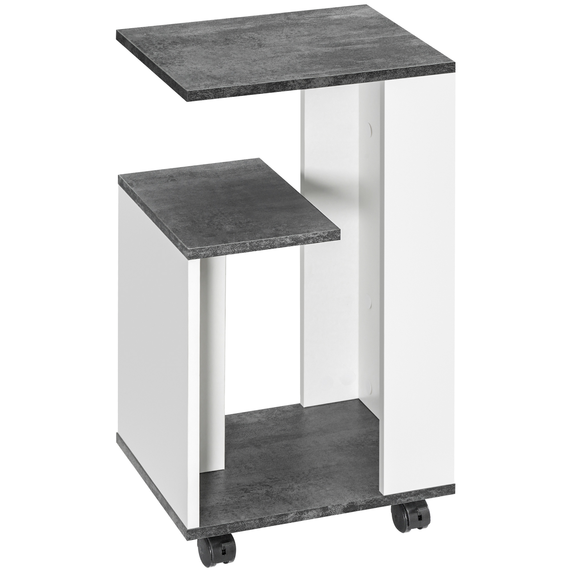 Nachtschrank, mit 4 Rollen, 3 Regale, 35 x 29,5 x 65,5 cm, Grau/Weiß