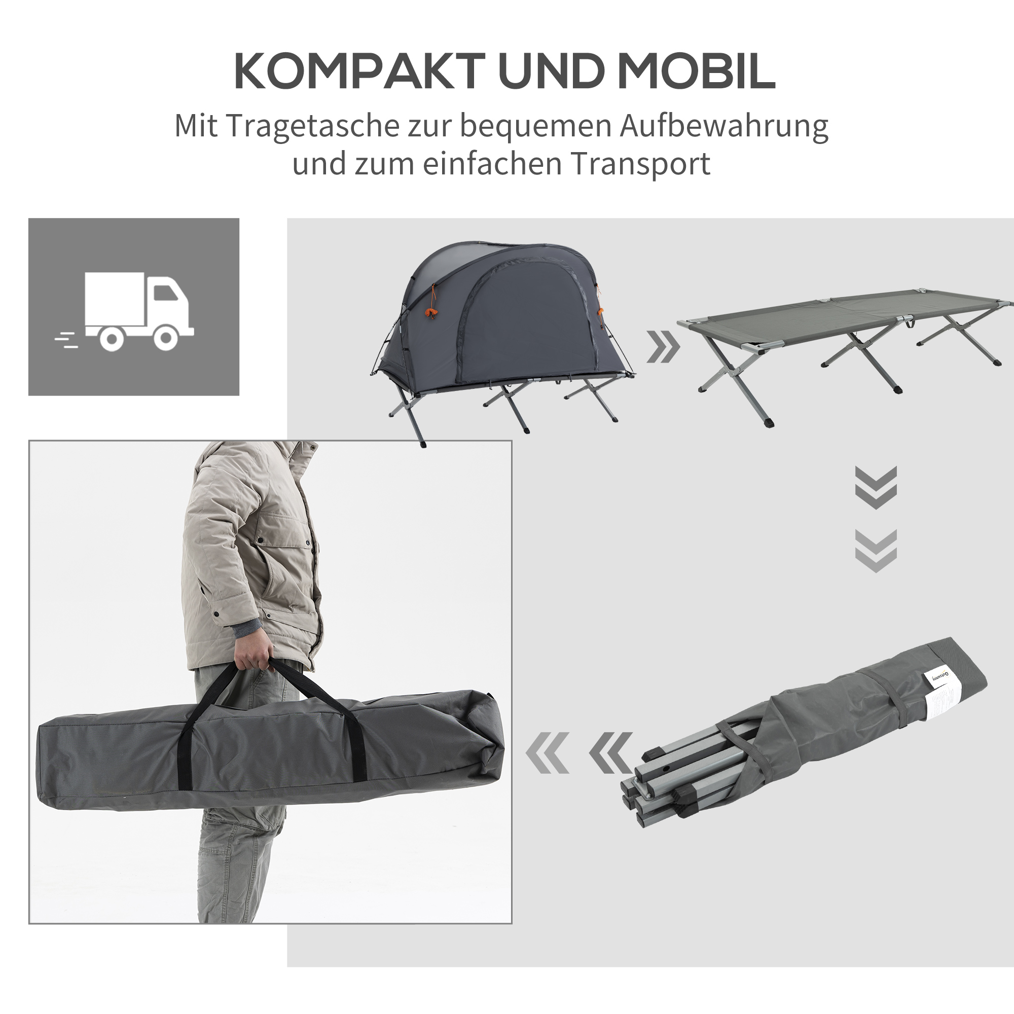 Feldbett mit Kuppeldach Zelt + Liege wetterbeständig zusammenklappbar Grau 200 cm x 86 cm x 147 cm
