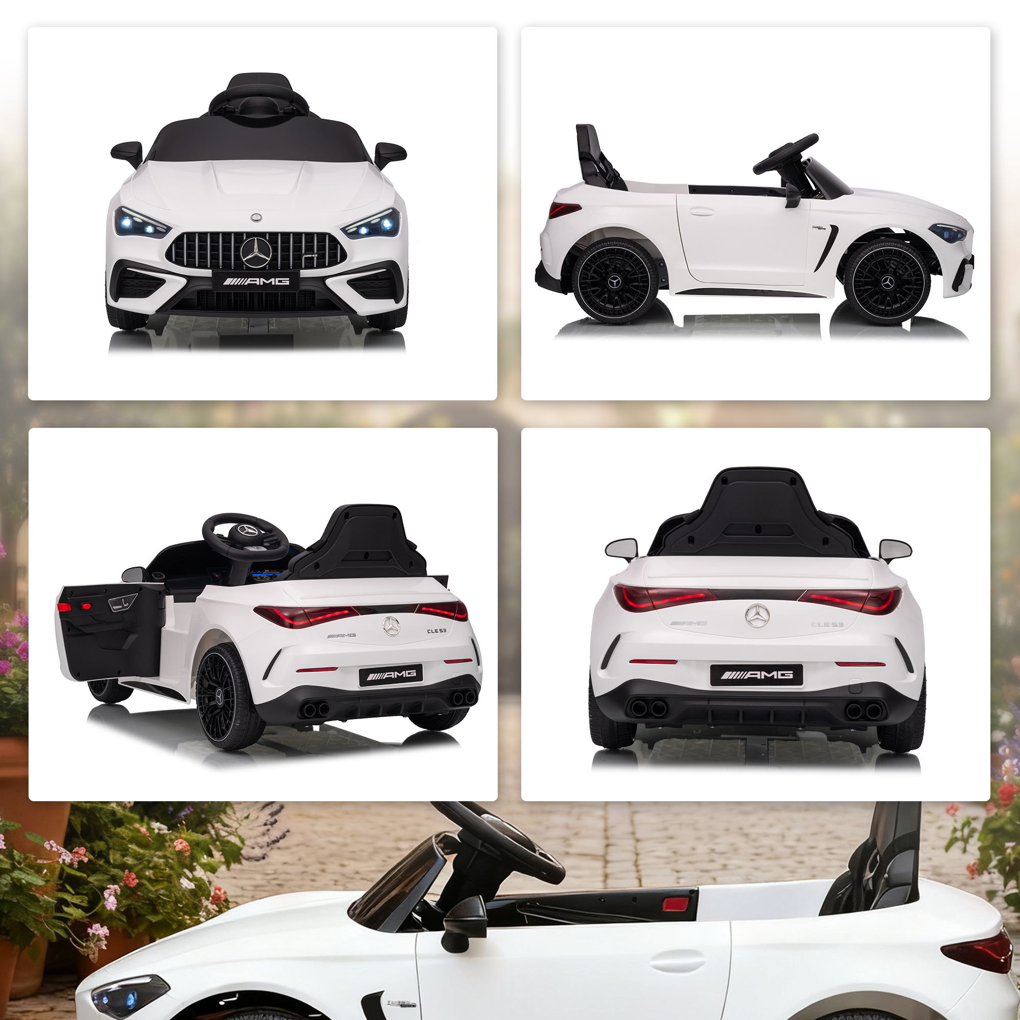 Kinder-Elektroauto, Mercedes-Design, 12V Motoren, Fernbedienung, LED-Lichter, Musik, für 3-6 Jahren Kinder, Weiß