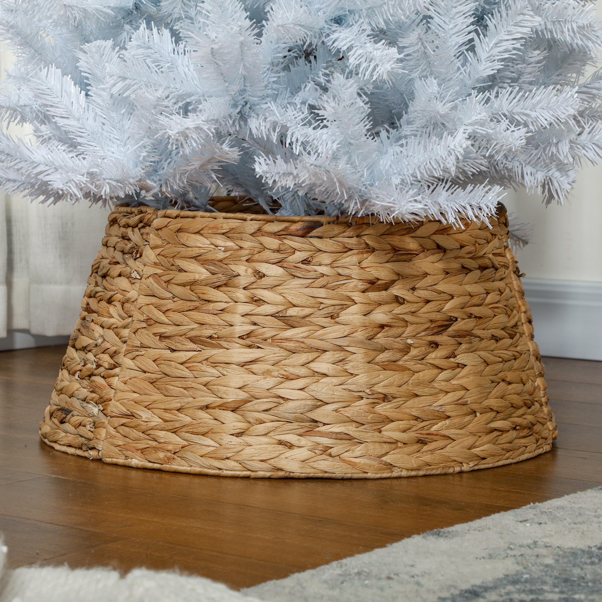Ständerverkleidung für Weihnachtsbaum, rustikal, Flechtmuster, Wasserhyazinthe, Metallverstärkung