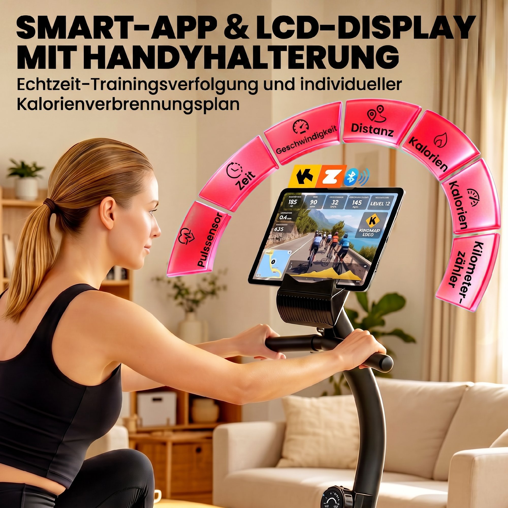 Liegeergometer für Zuhause mit 8 verstellbar Widerstandsstufe Magnetbremse APP Pulssensor LCD-Display Fußriemen