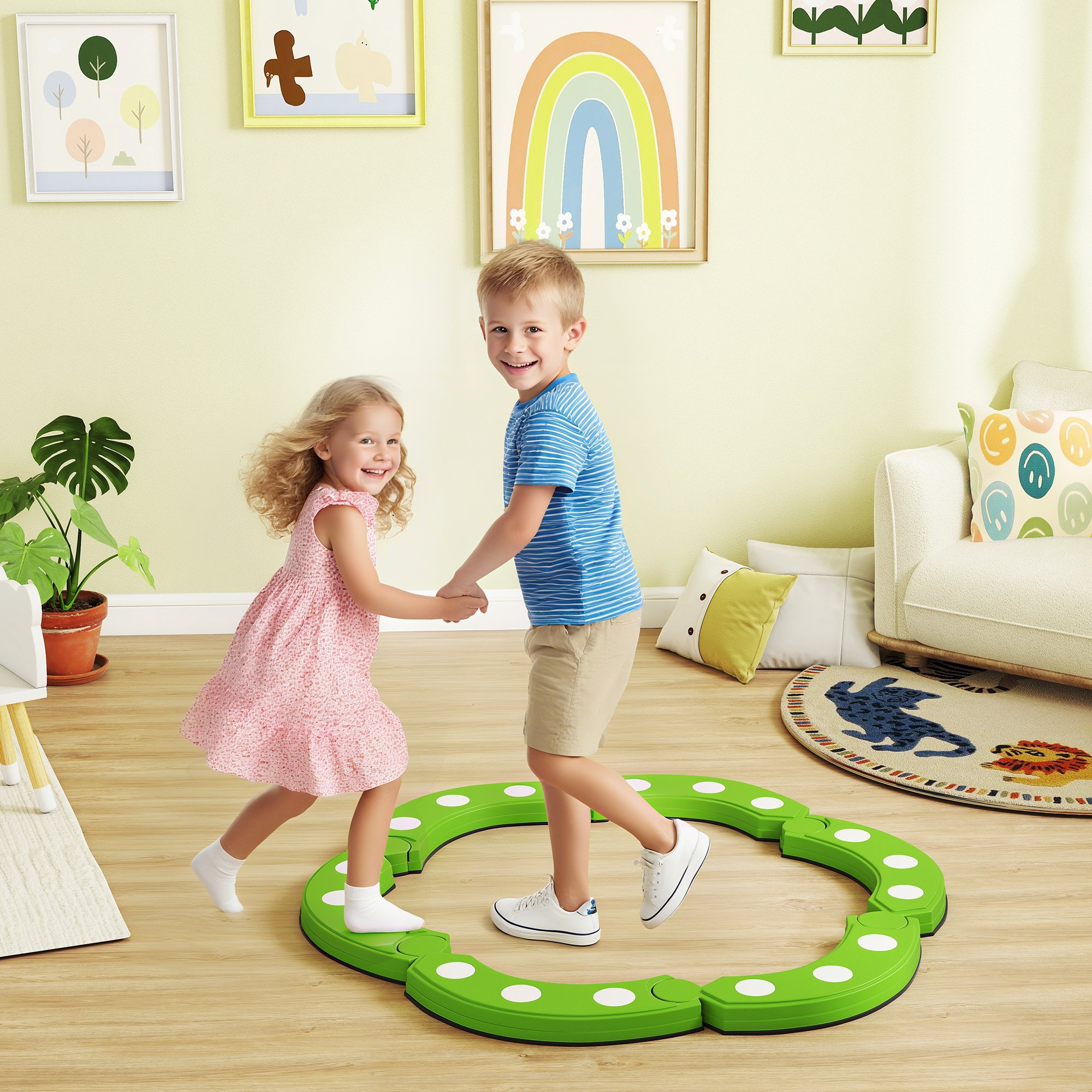 Balancebalken, 6 gebogene Segmente, sensorische Erhebungen, 50 kg Tragkraft, Grün