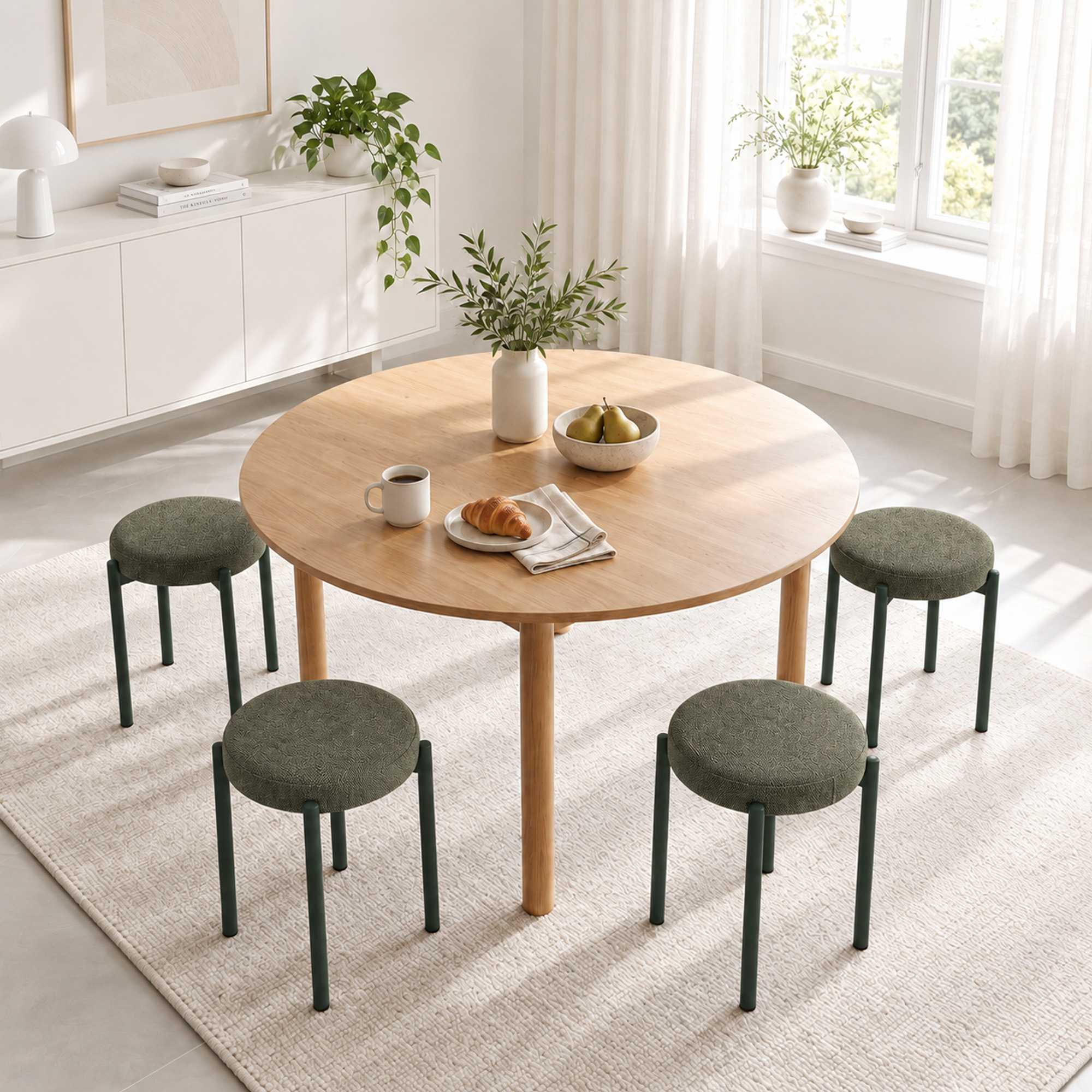 Esszimmerhocker 4er Set Stapelbare Sitzhocker mit Stahlbeinen, Leinenoptik für Esszimmer, Wohnzimmer, Küche, Dunkelgrün