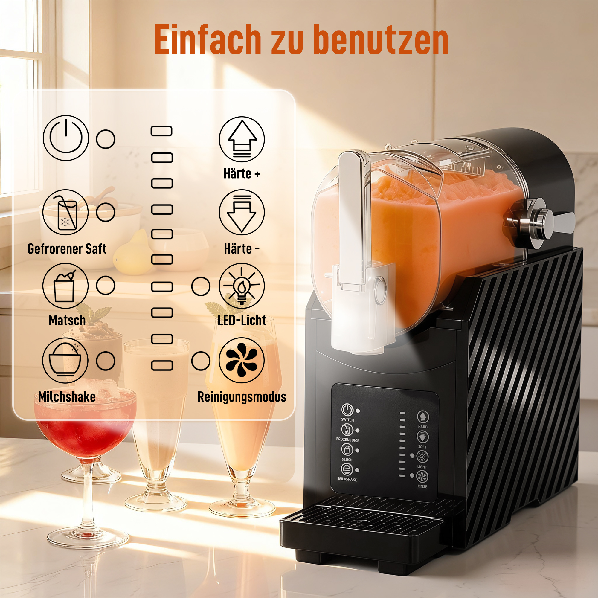 Slushy-Maschine, schnelle Kühlung, Rührfunktion, 2,4 L, Lichtfunktion, Schwarz