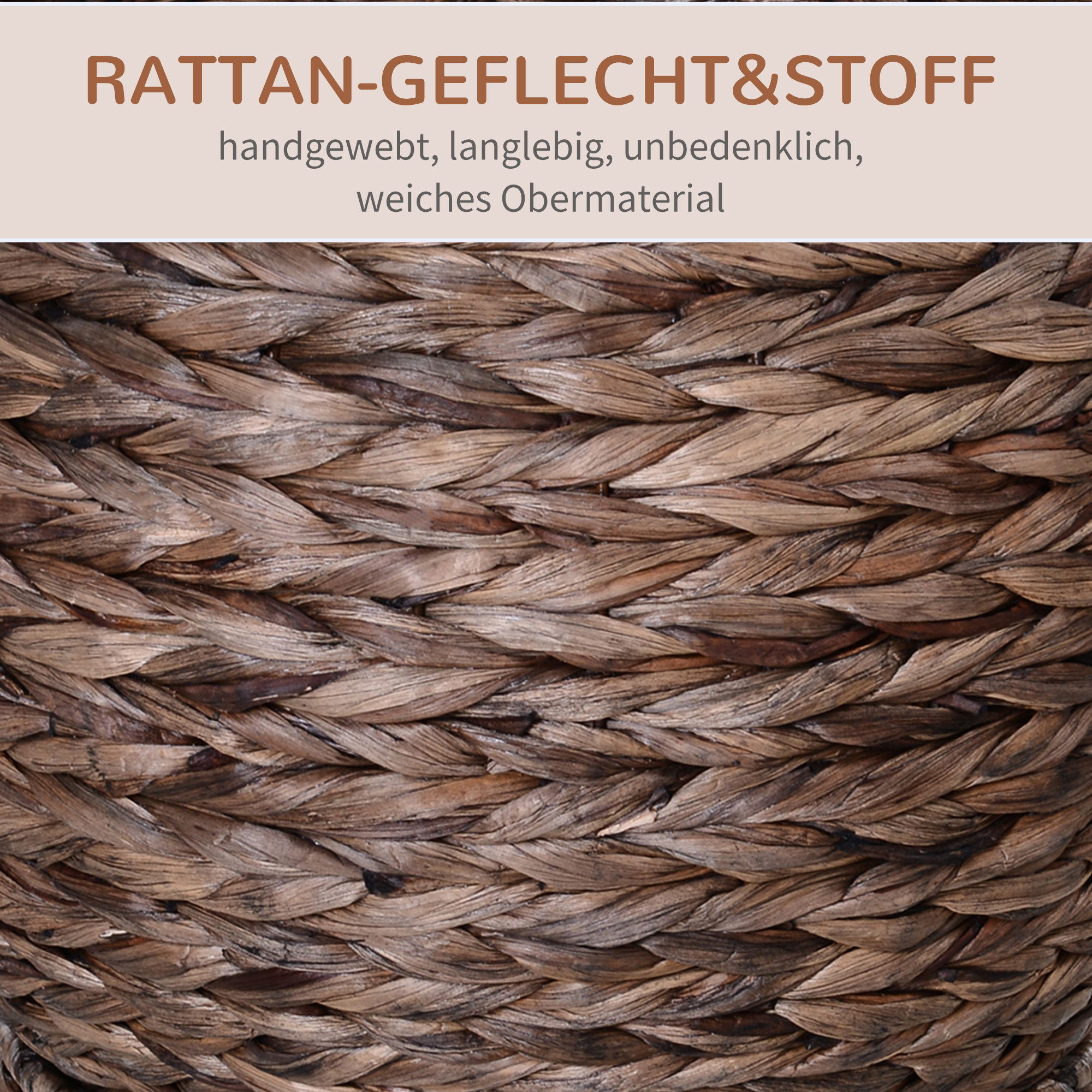 Katzenkorb aus Wasserhyazinthe inkl, Kissen, Katzenbett, Haustierbett,50 cm x 42 cm x 60 cm, Braun + Beige