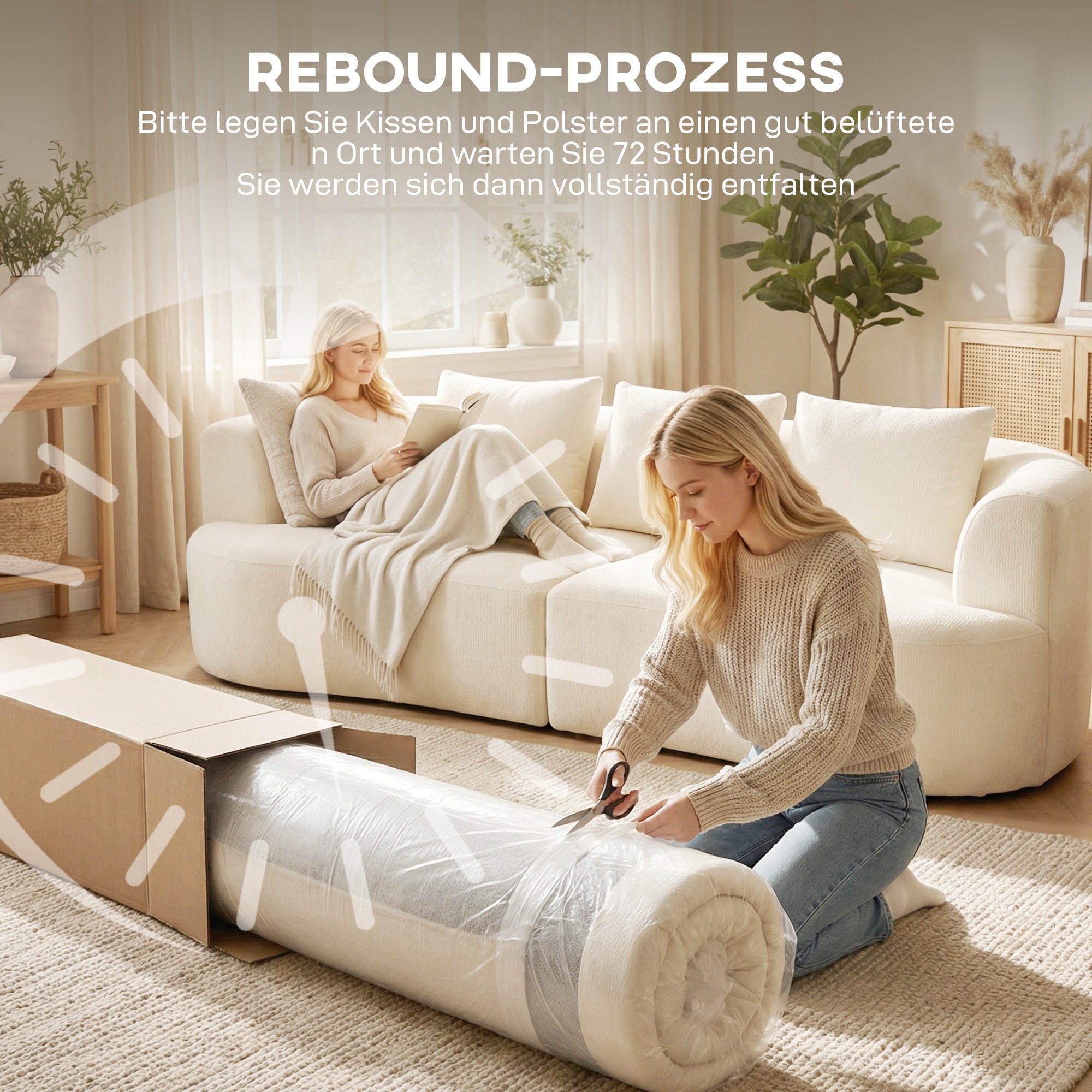 3-Sitzer-Sofa, 260 cm Chenille-Sofa mit breiter Sitzfläche, Federkernpolsterung, hochdichtem Schaumstoff, 3 Kissen, cremeweiß