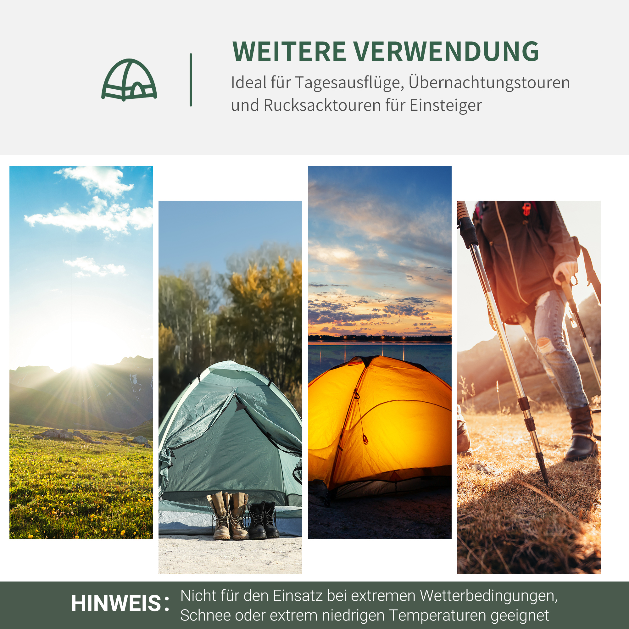 Campingzelt für 2-3 Personen Glasfaser Tür mit Reißverschluss Meshfenster inkl. Transporttasche Kuppelzelt 190T Kunstleder2000mm Glasfaser Grau