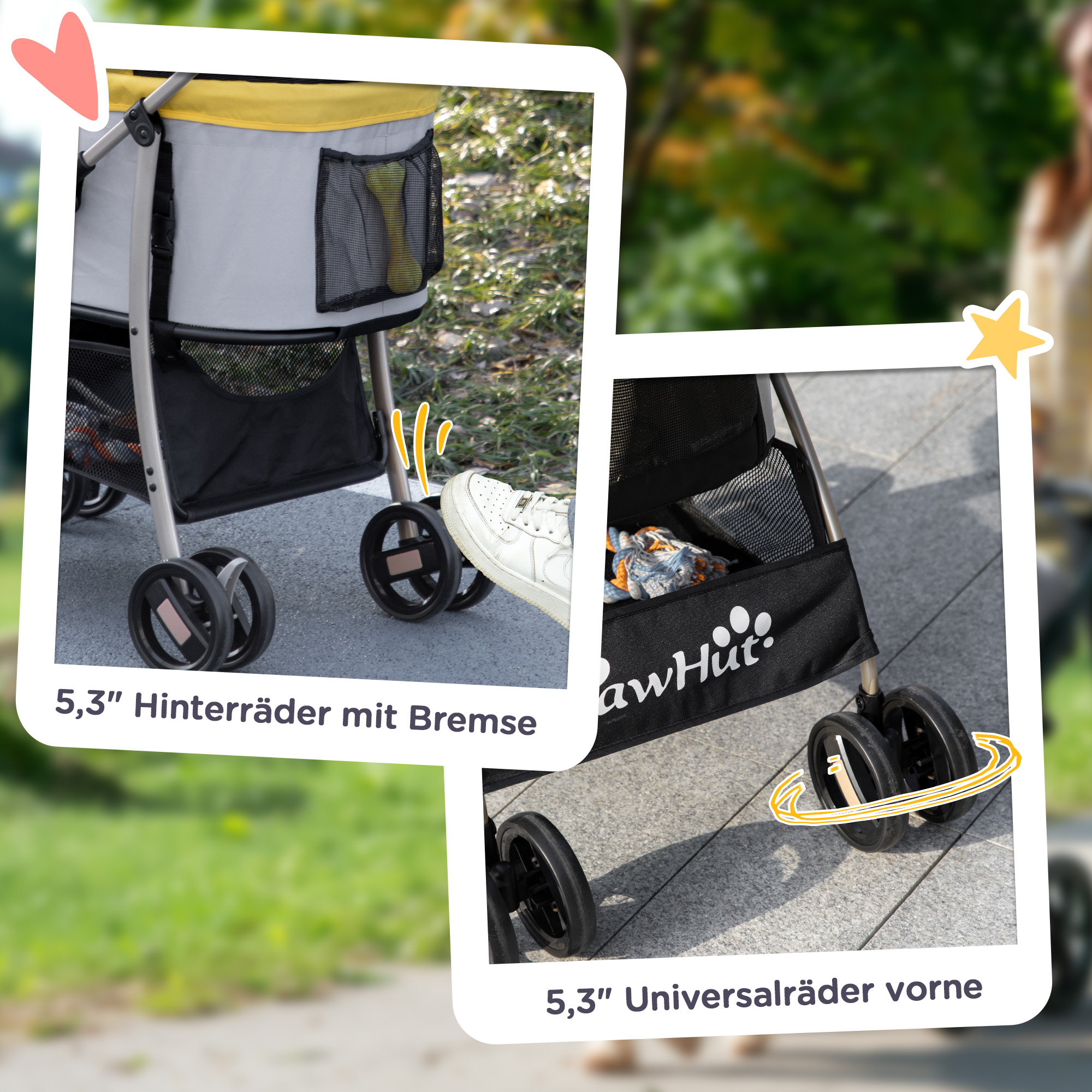 2-in-1 Hundebuggy Hundetrolley bis 10 kg klappbar Tragtasche Bodenkorb  82 cm x 49,5 cm x 98 cm Gelb