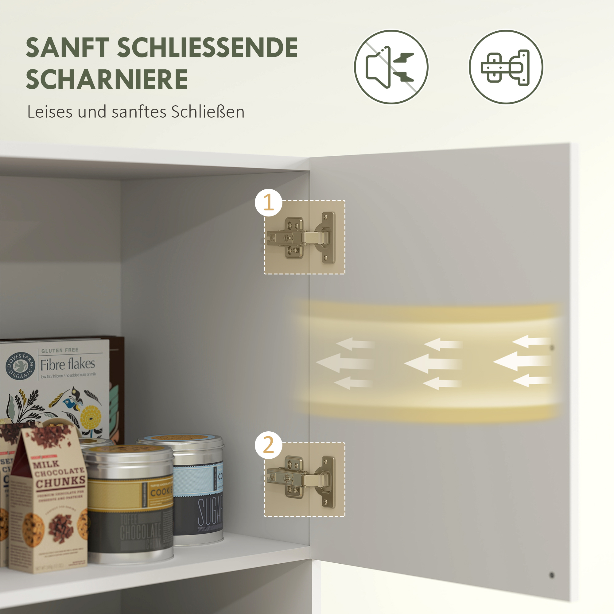 Küchenschrank, 4 Schränke, 6 Türen, 12 Scharniere, Arbeitsplatte, Spanplatte, Weiß