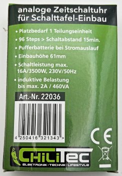 analoge Tages-Zeitschaltuhr für, Schalttafel-Einbau, 230V, max. 3500W