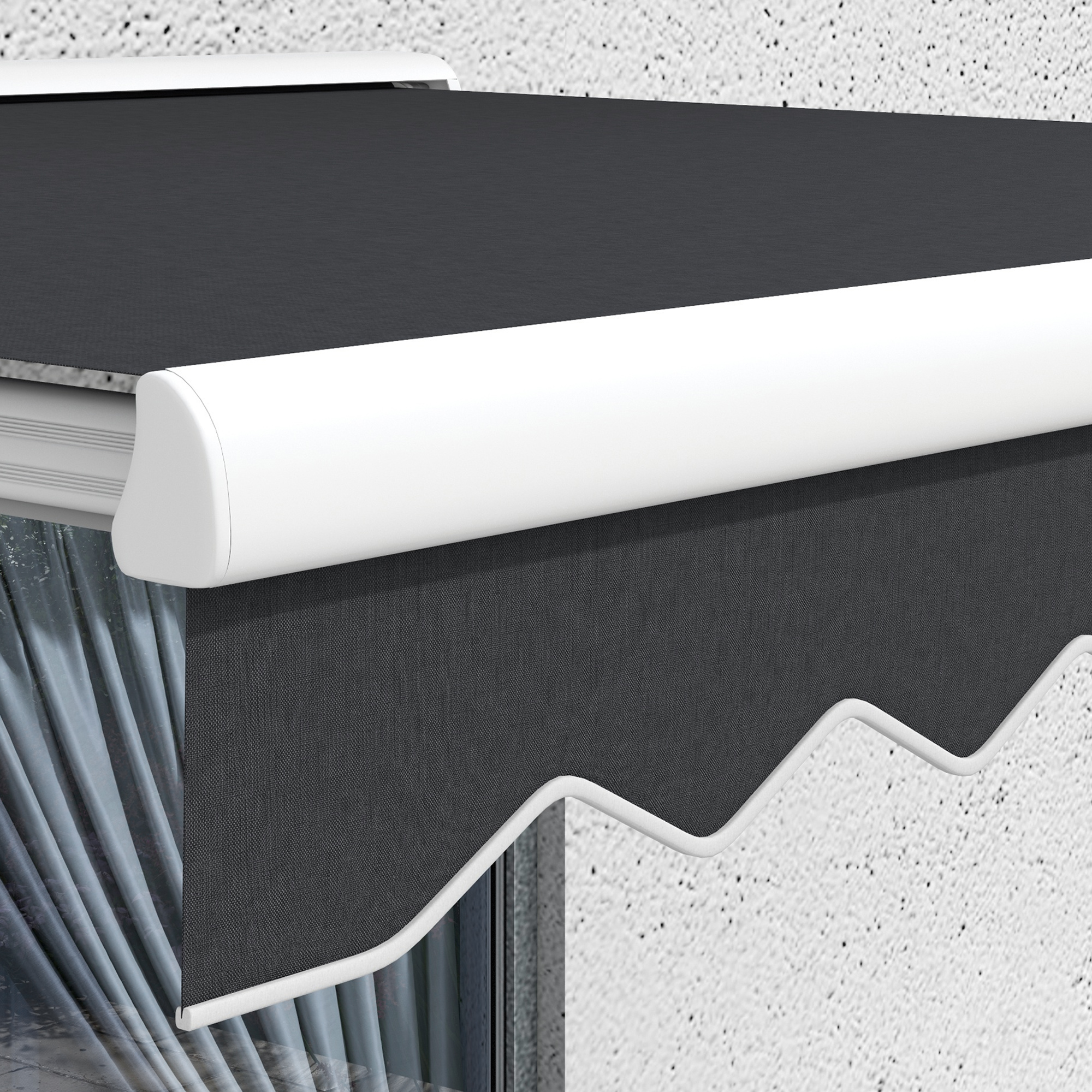 Markise, elektrisch/manuell ausfahrbar, Halbkassette, Fernbedienung, Aluminiumrahmen, 2,5 x 2 m, Grau