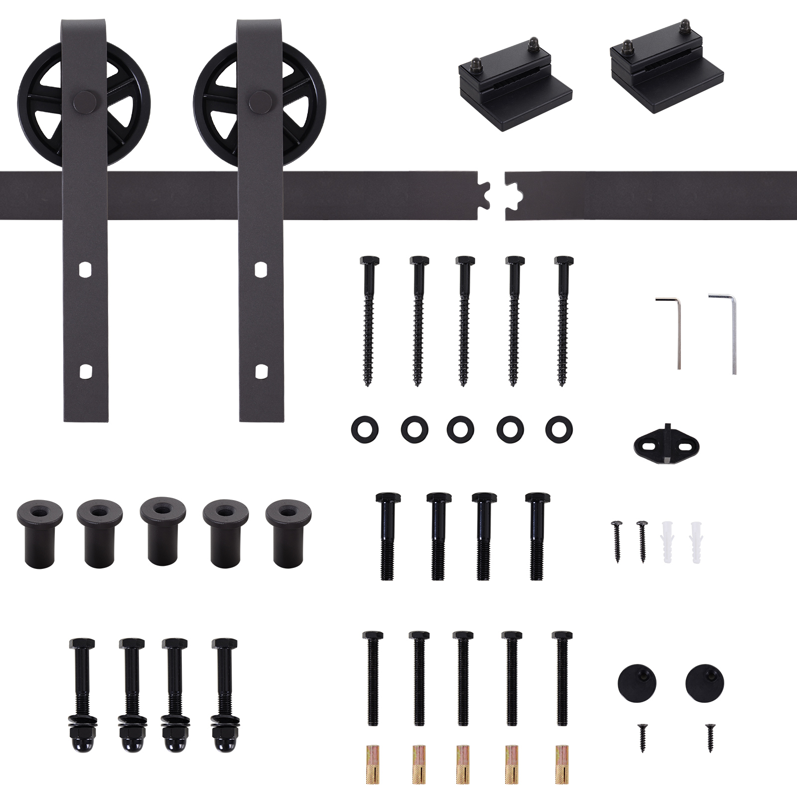 Gleitschienen-Bausatz für Schiebetür, inkl. Schienen, Rollen, Bodenstopper, 183 cm, bis 100 kg belastbar, Dunkelbraun