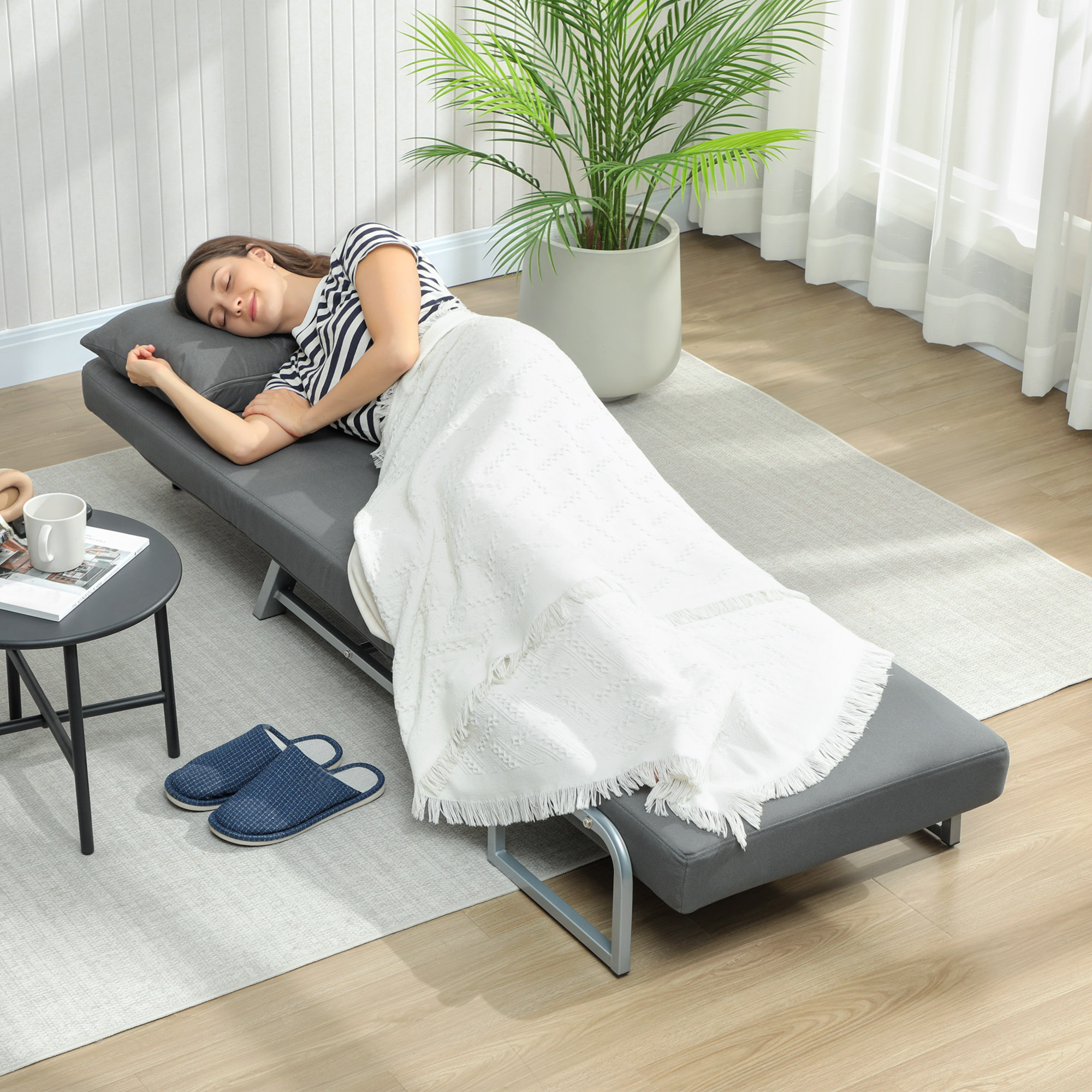 Schlafsessel, Polstersessel, zum Gästebett umwandelbar, ergonomisch, Dunkelgrau